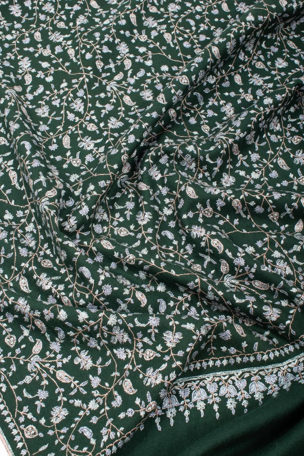 Hunter Green Sozni Jaal Embroidered Pashmina - HAMILTON Shahkaar