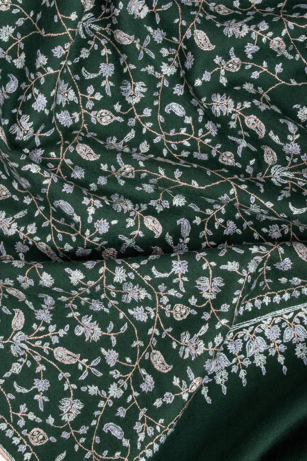 Hunter Green Sozni Jaal Embroidered Pashmina - HAMILTON Shahkaar