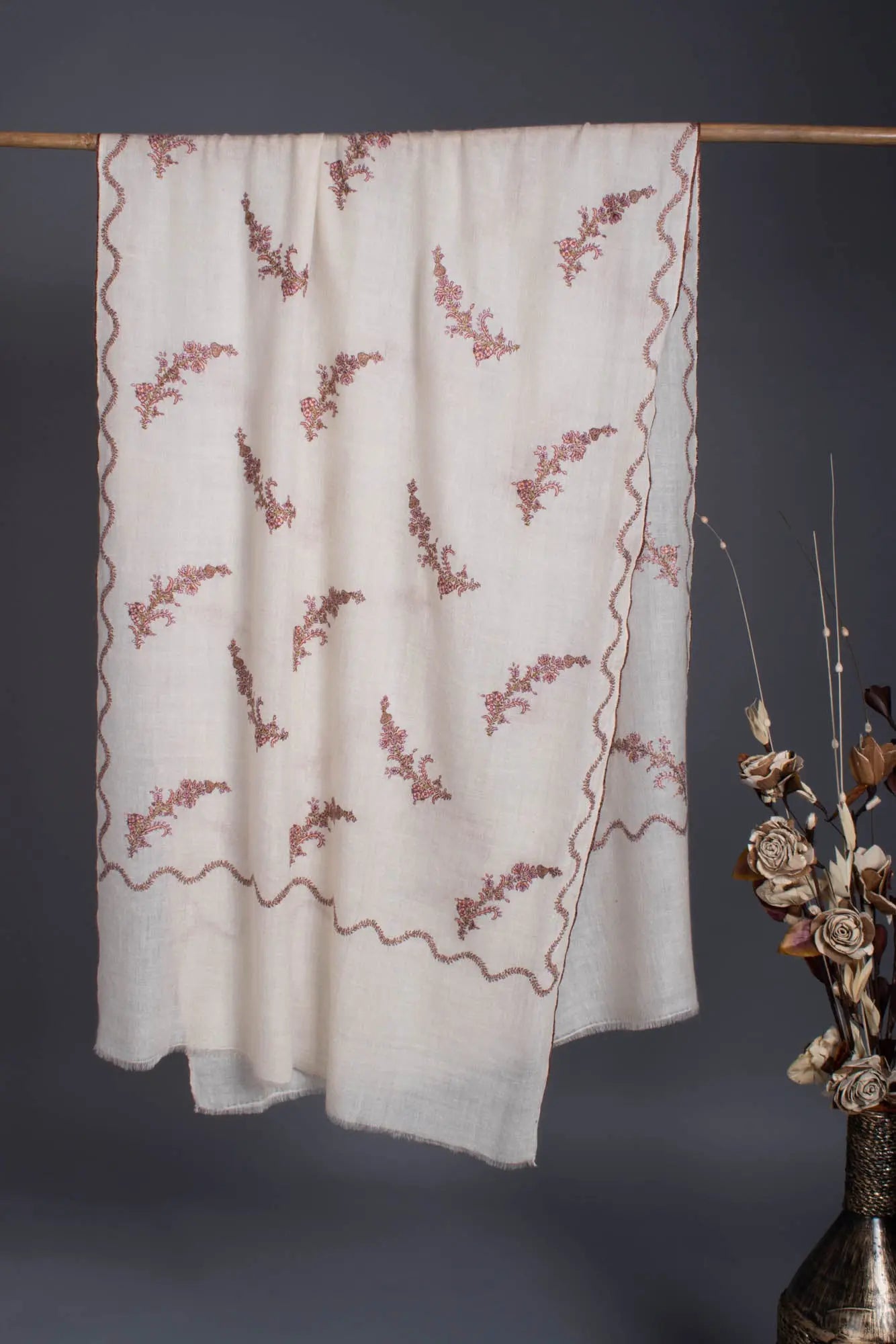 Ivory Handloomed Cashmere Scarf - COLUMBUS Shahkaar