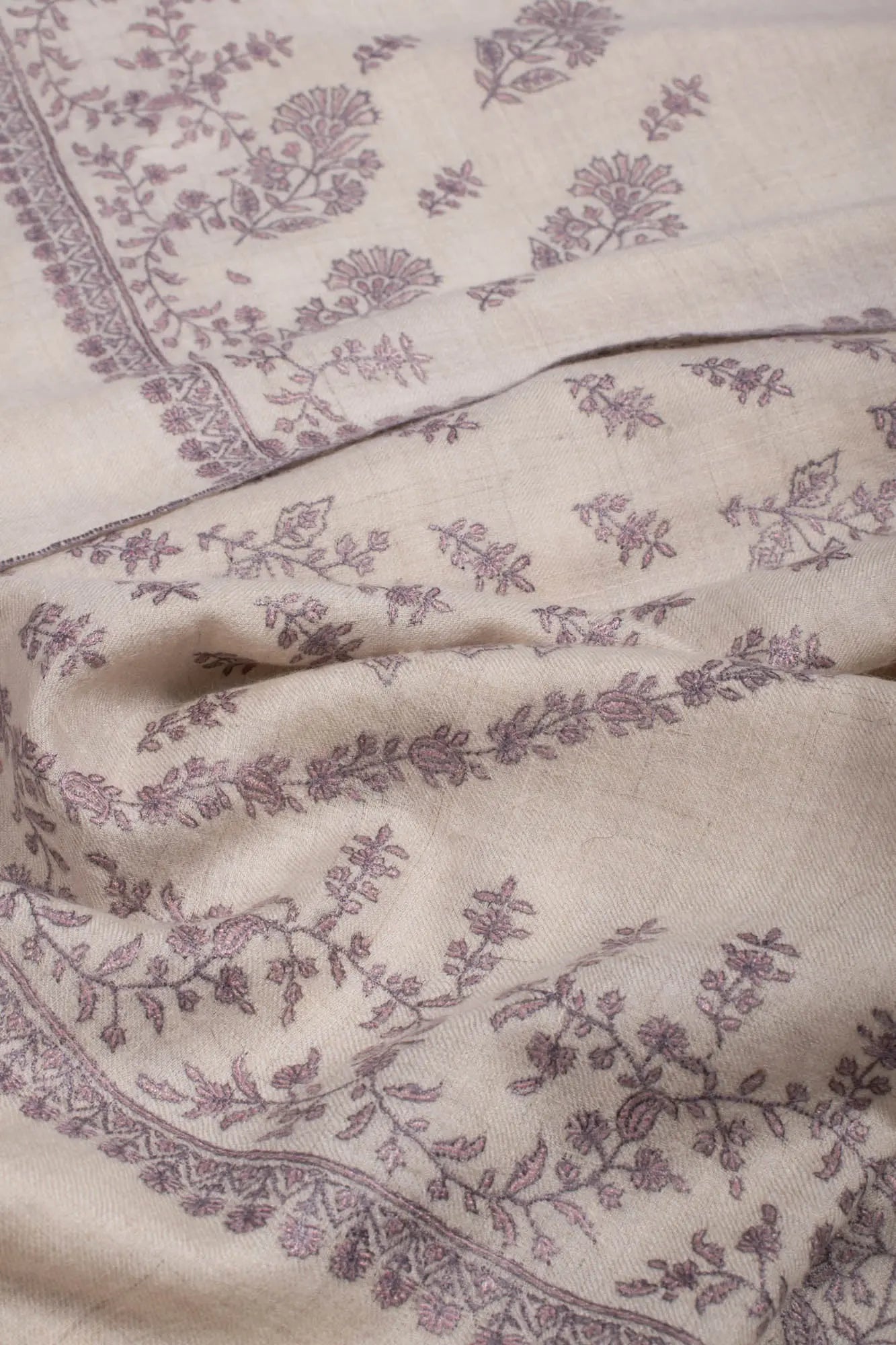 Ivory Wrap With Mughal Paisley Embroidered Pashmina - IVALO Shahkaar