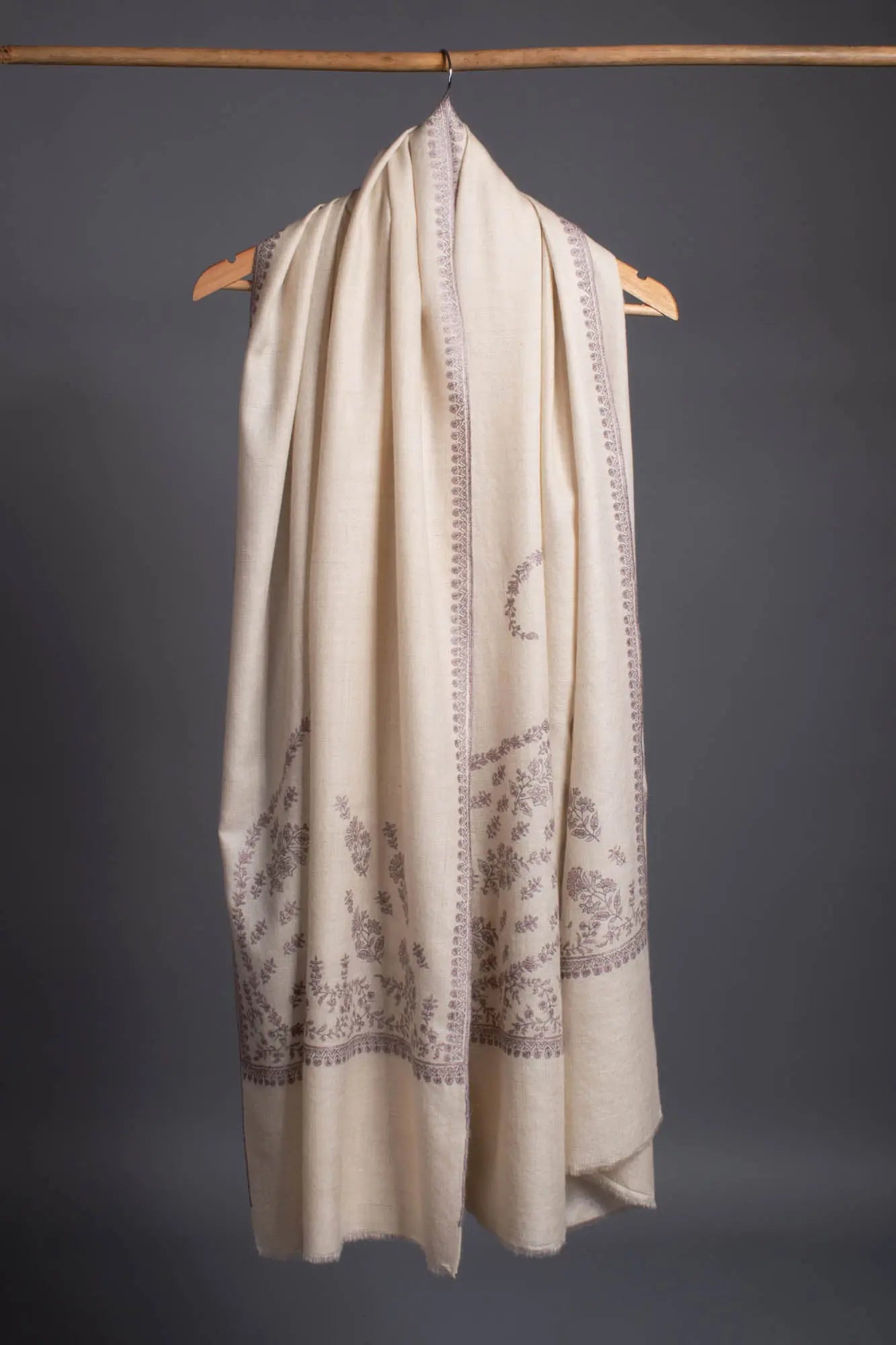 Ivory Wrap With Mughal Paisley Embroidered Pashmina - IVALO Shahkaar