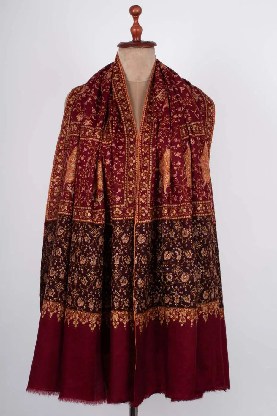 Maroon and Black Hand Embroidered Pashmina Shawl - NEWPORT Shahkaar
