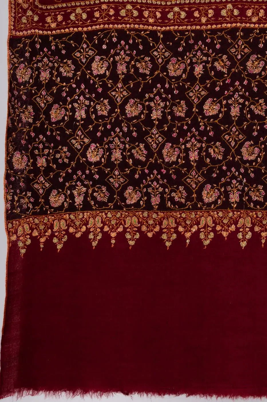 Maroon and Black Hand Embroidered Pashmina Shawl - NEWPORT Shahkaar