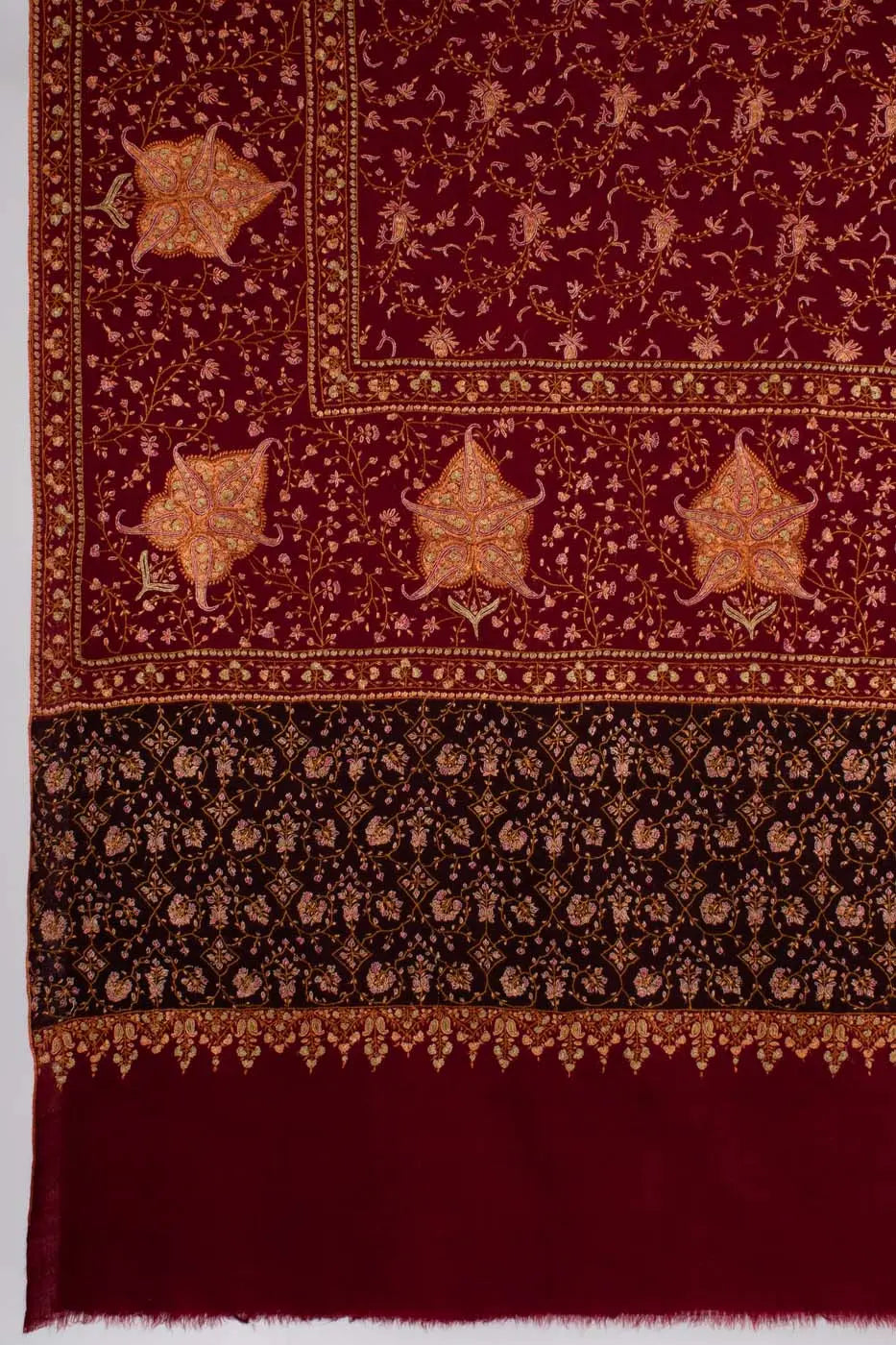 Maroon and Black Hand Embroidered Pashmina Shawl - NEWPORT Shahkaar