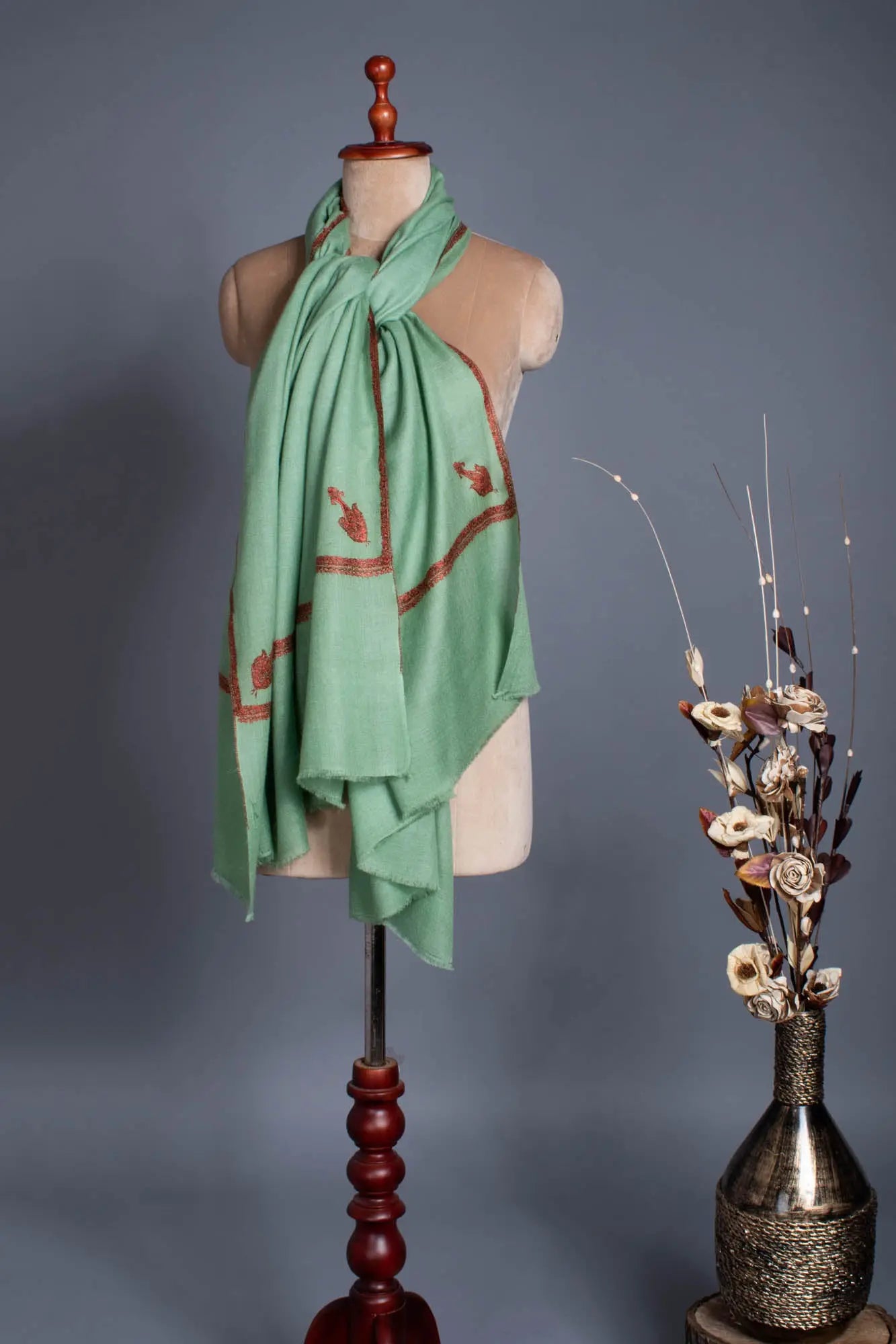 Mint Green Handloomed Pure Cashmere Wrap - ACAPULCO Shahkaar