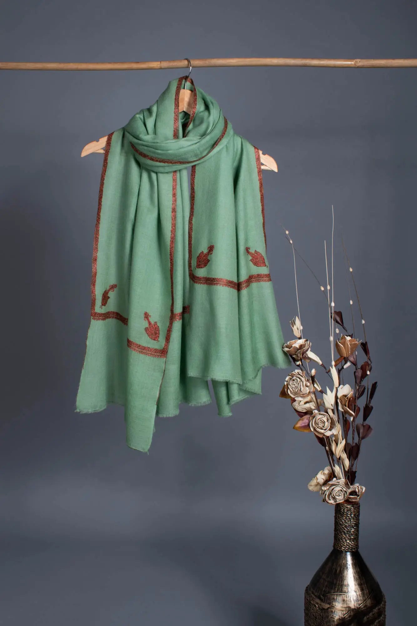 Mint Green Handloomed Pure Cashmere Wrap - ACAPULCO Shahkaar