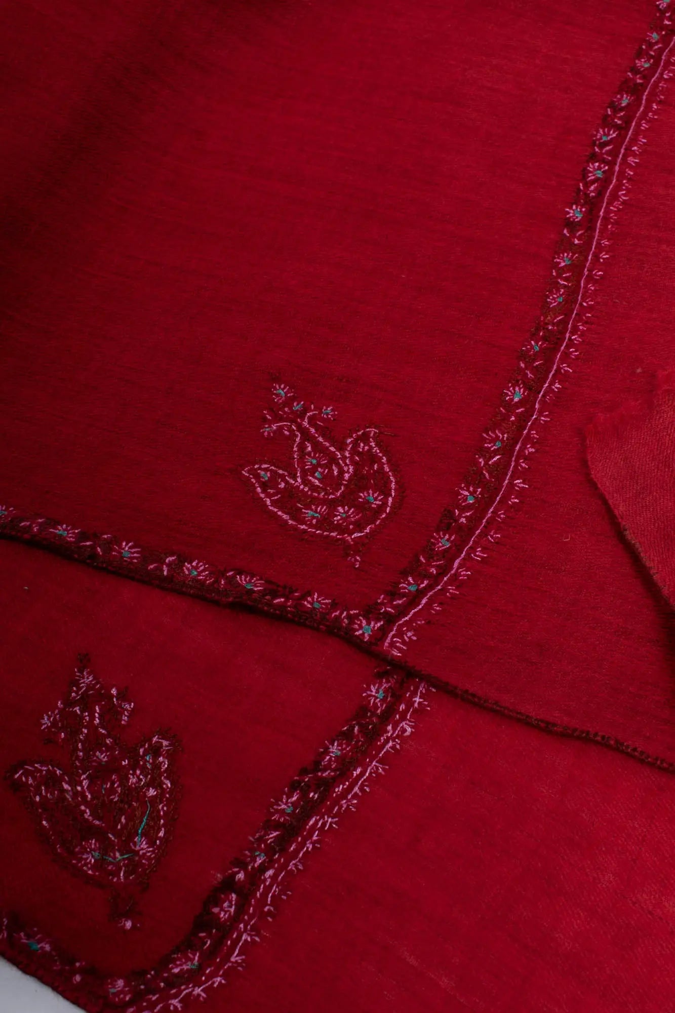 Red Handloomed Authentic Pashmina Shawl - POTOSI Shahkaar