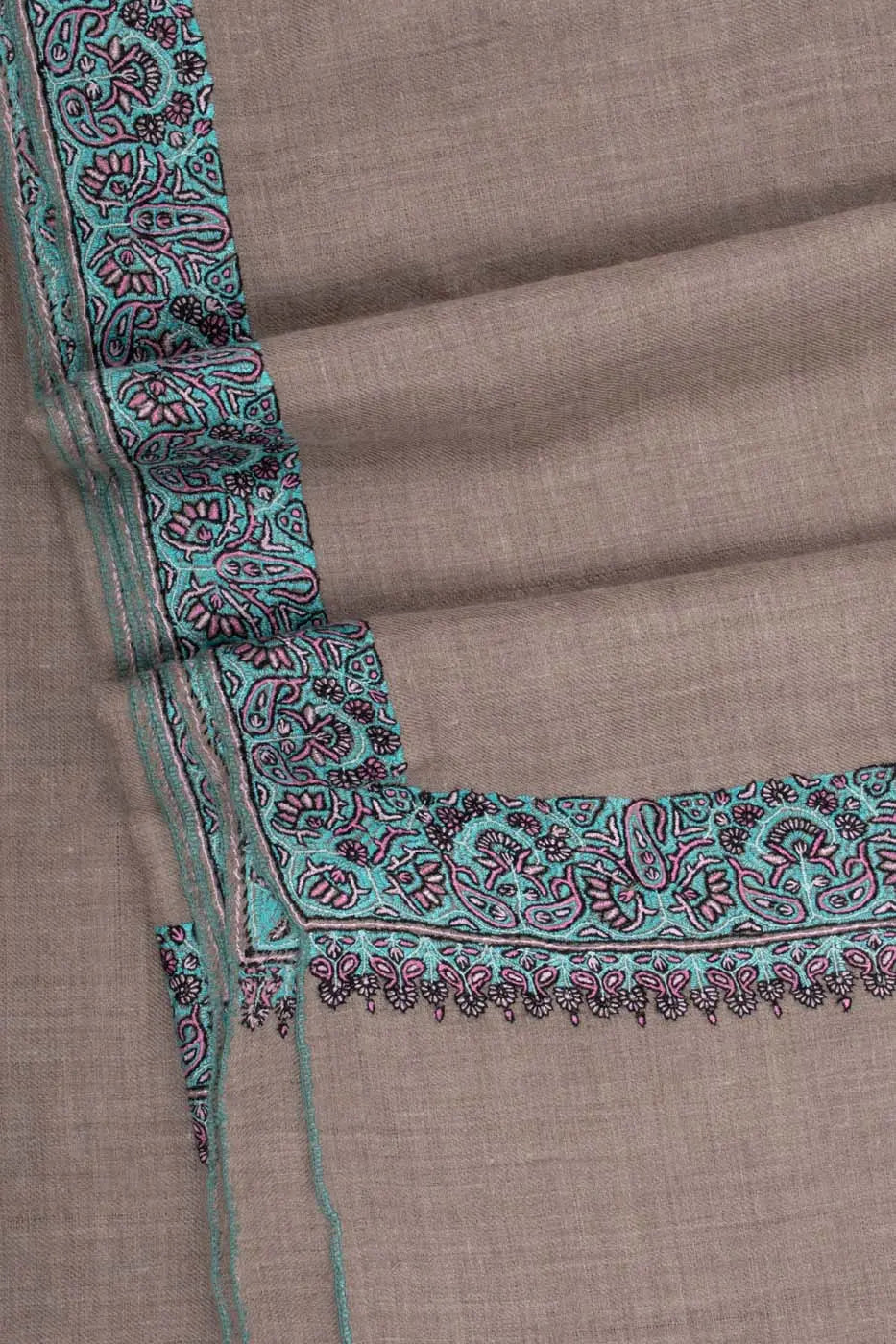 Sozni Embroidered Badum Pashmina Shawl Natural - PISA Shahkaar