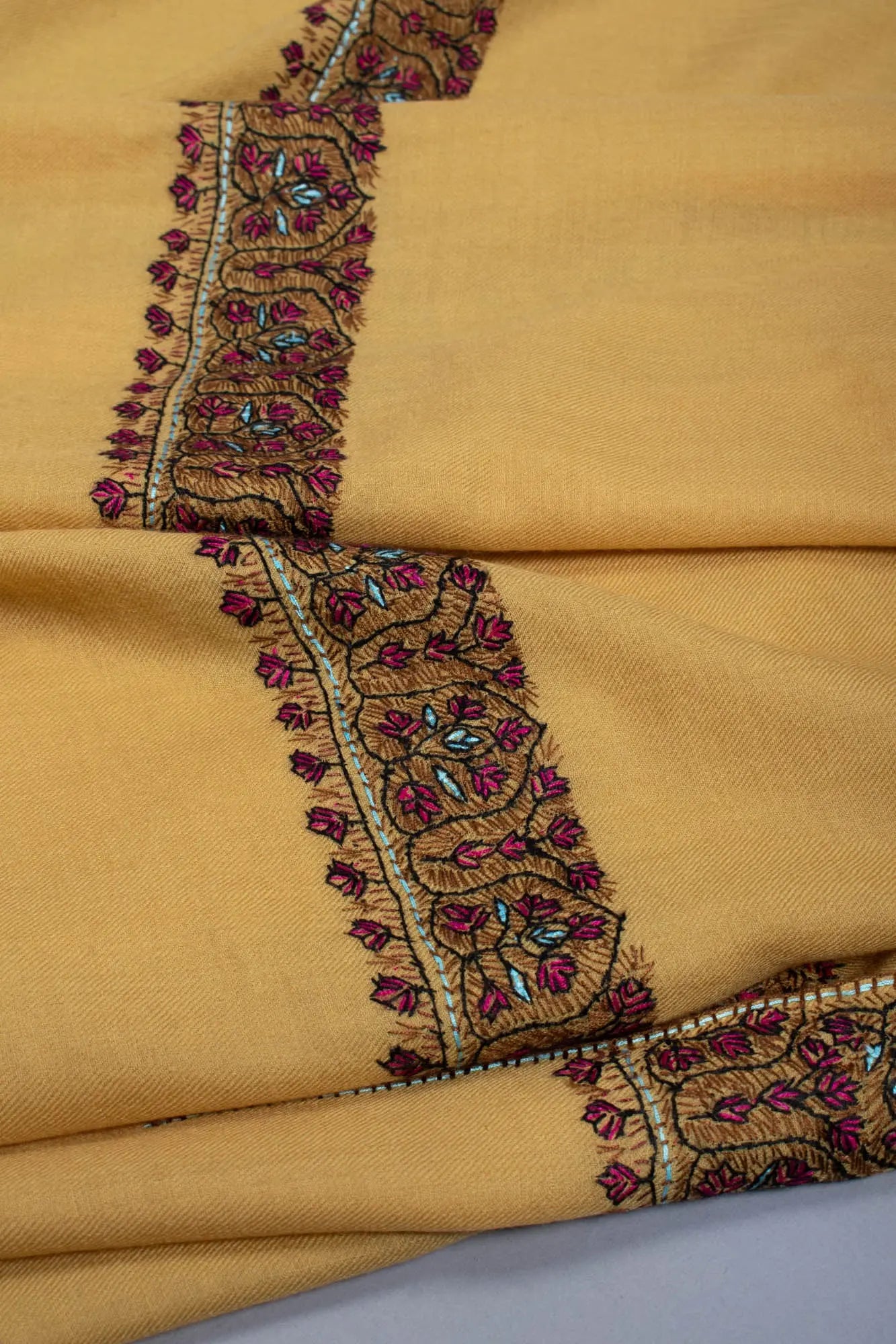 Sunset Yellow Hand Embroidered Shawl - SURRA Shahkaar