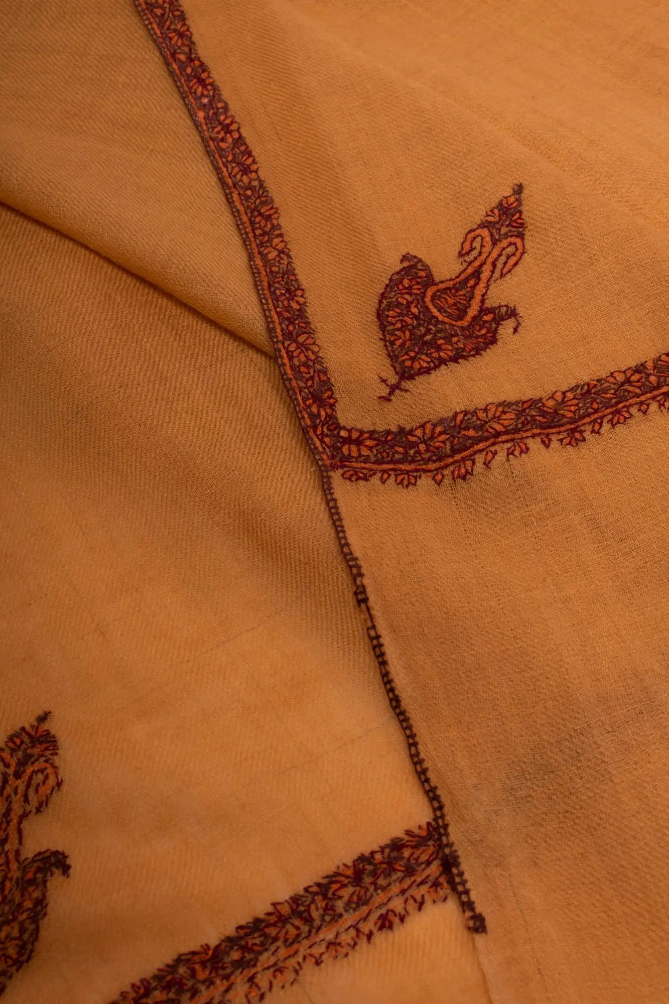 Tangerine Hand Embroidered Baildar Pashmina Shawl - MISSISSAUGA Shahkaar