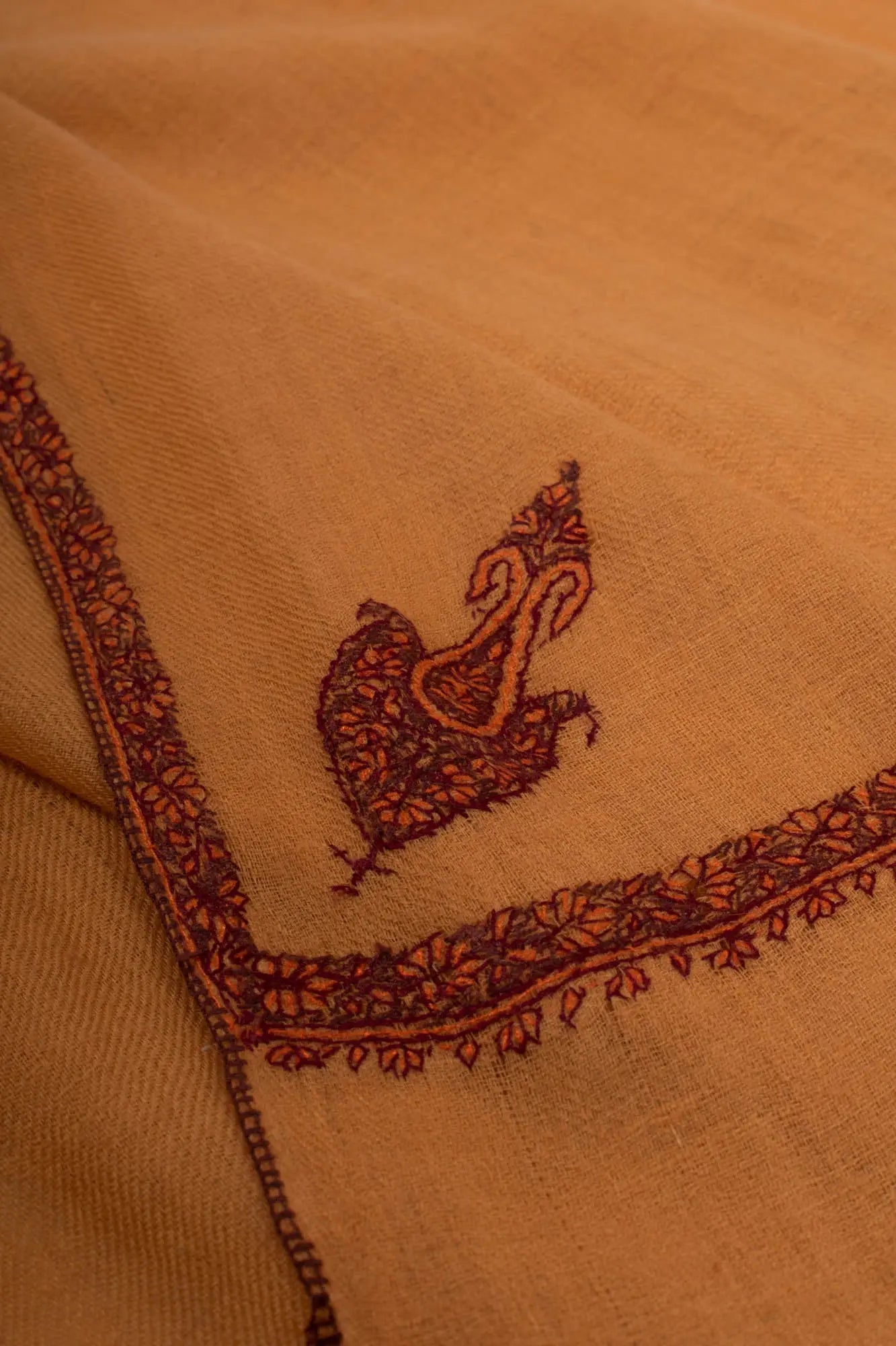 Tangerine Hand Embroidered Baildar Pashmina Shawl - MISSISSAUGA Shahkaar