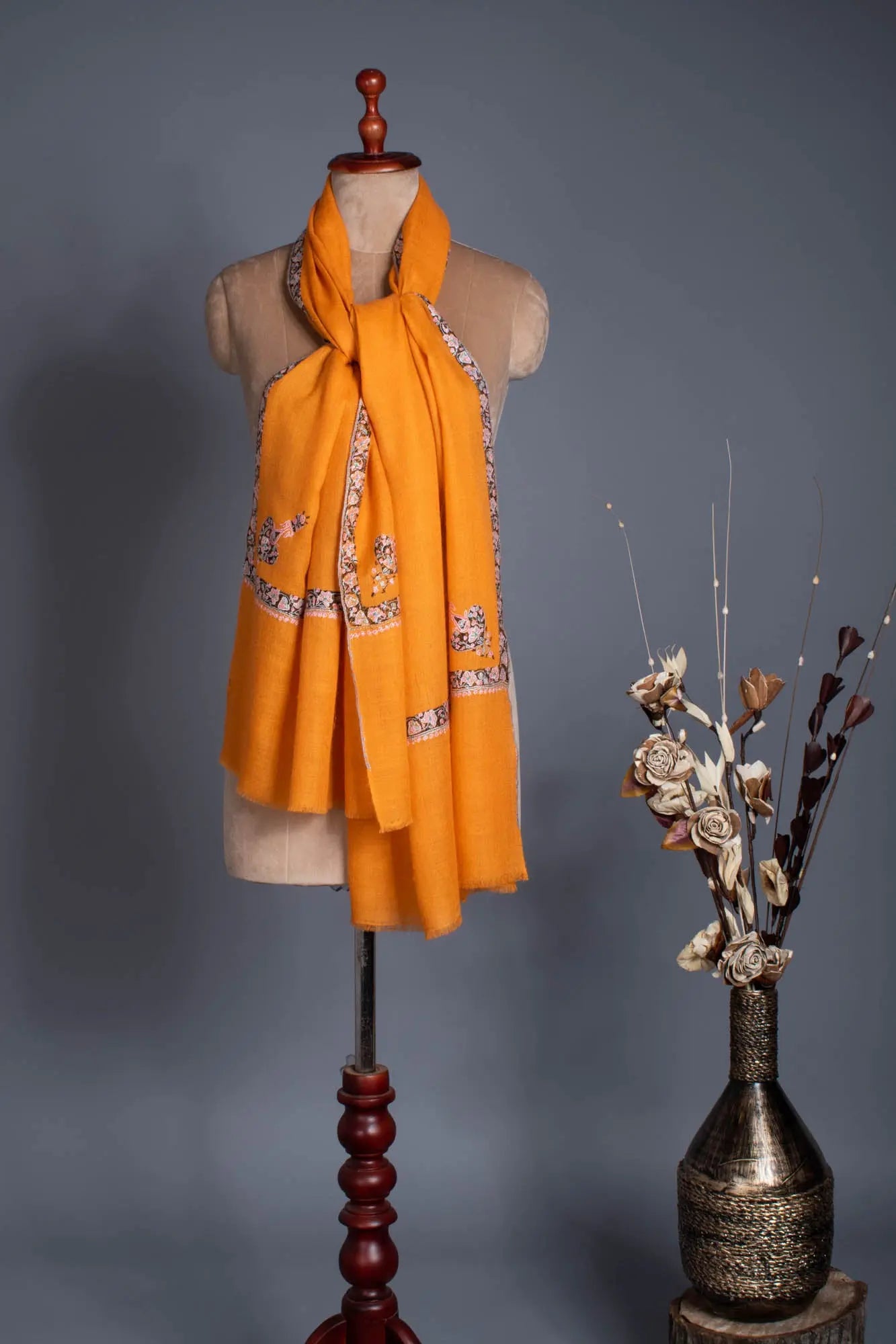 Tangerine Hand Embroidered Cashmere - SAN DIEGO Shahkaar