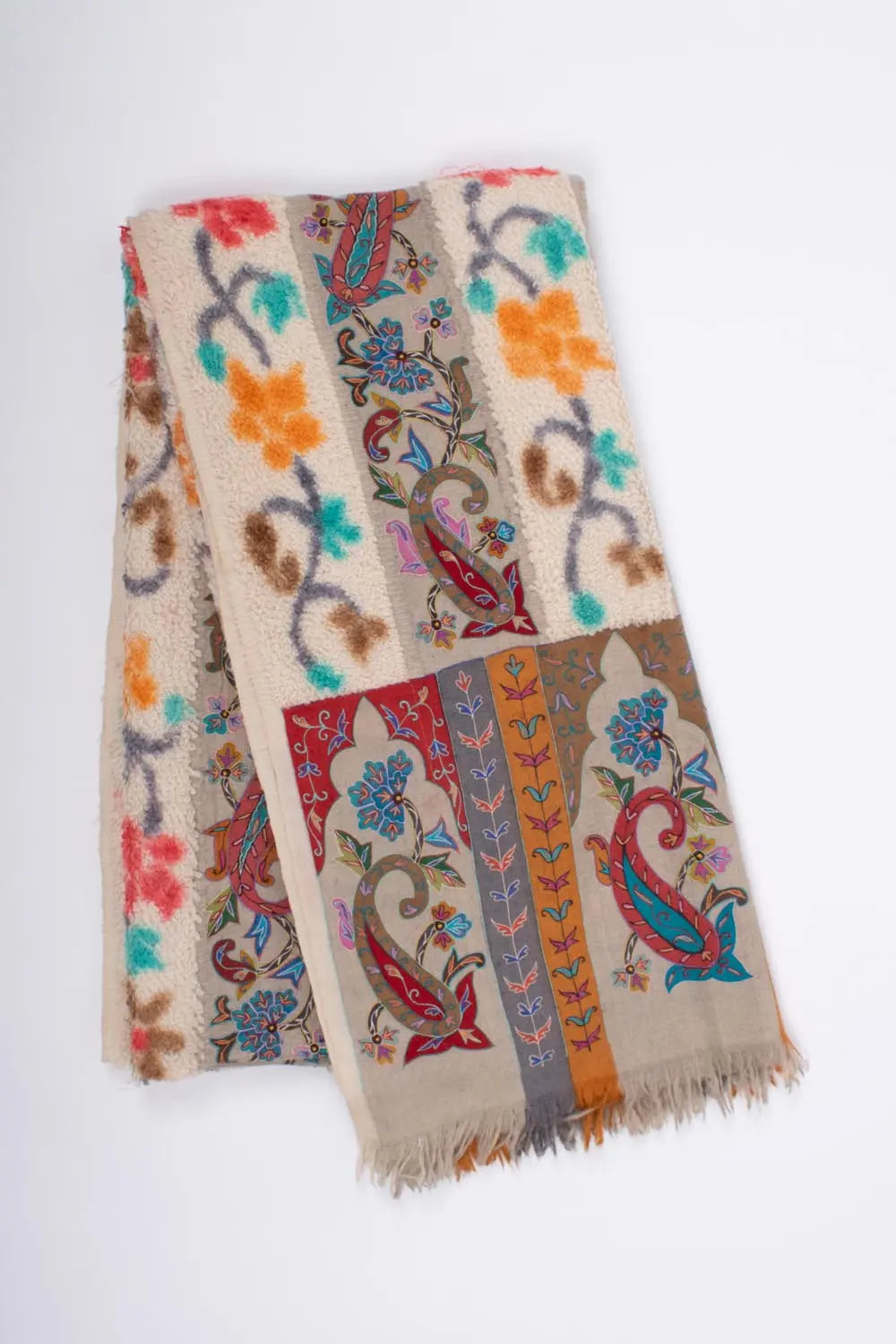 Towel Weave Pashmina Shawl with Kalamkari & Hand Embroidery Shahkaar