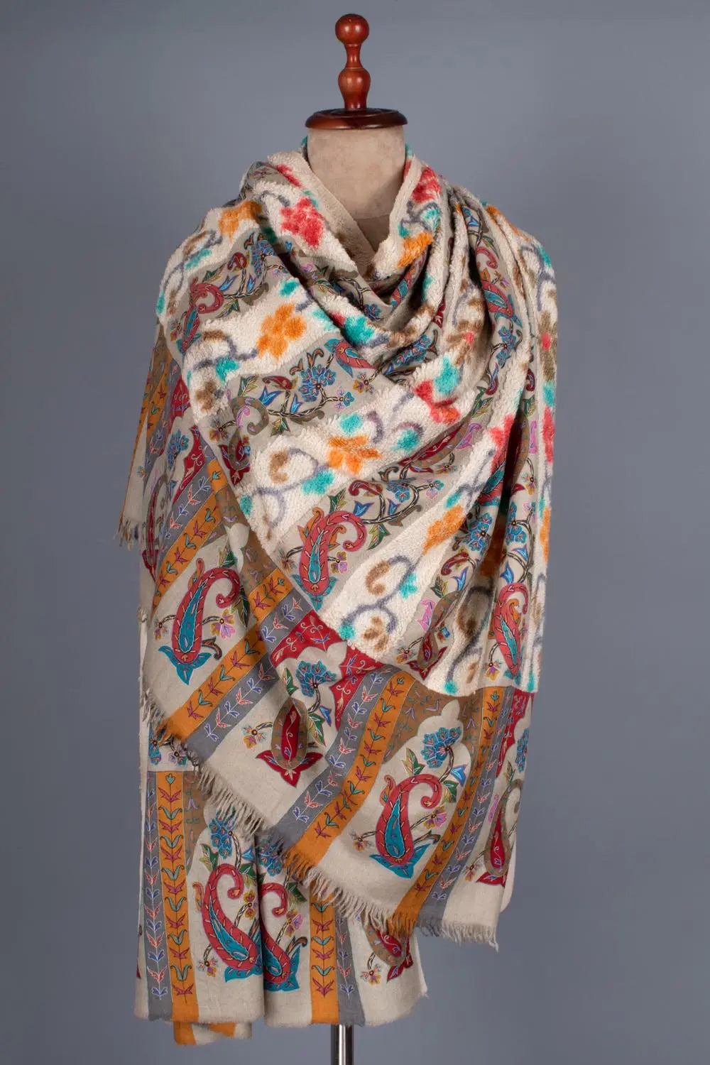 Towel Weave Pashmina Shawl with Kalamkari & Hand Embroidery Shahkaar