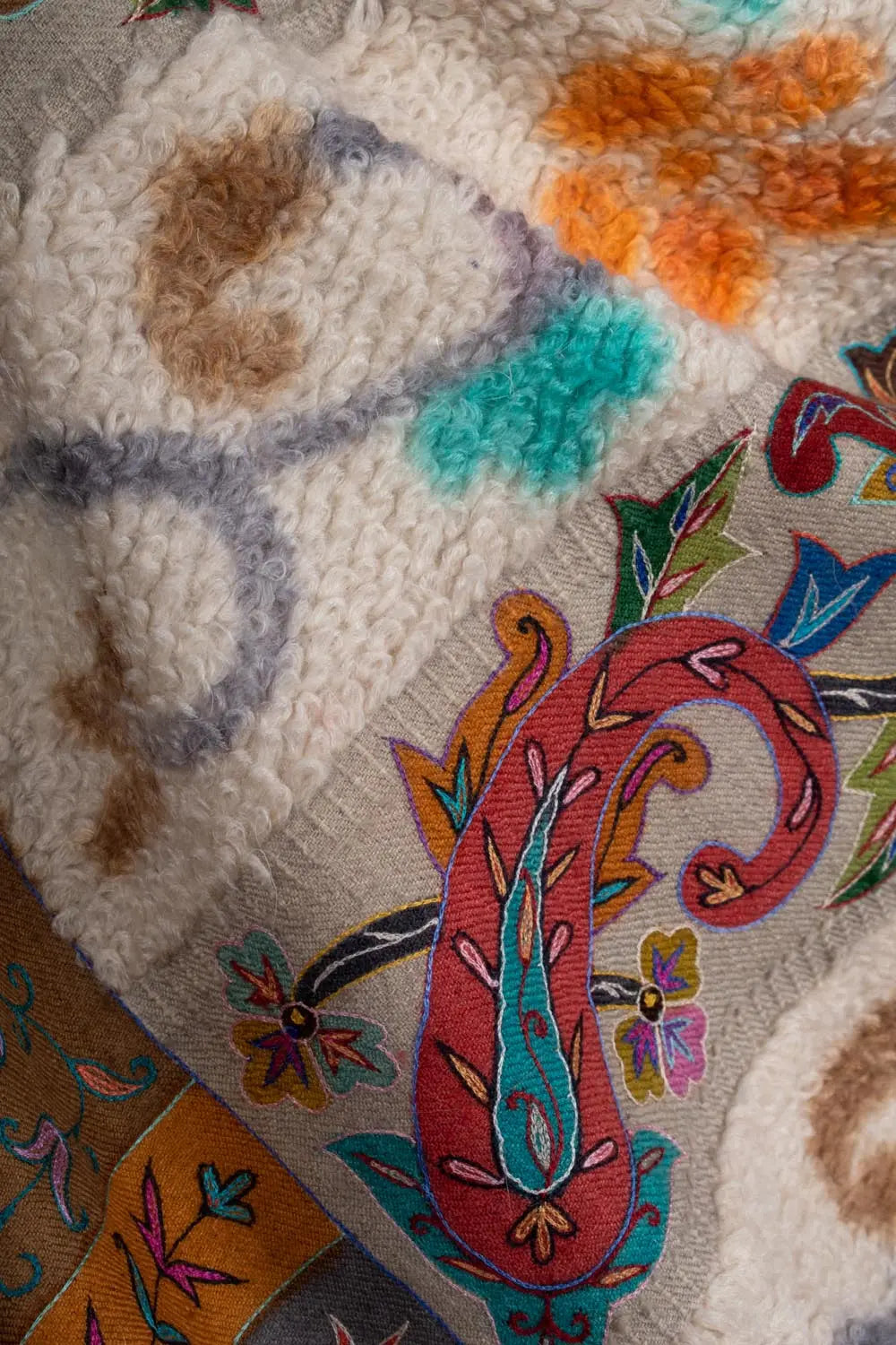 Towel Weave Pashmina Shawl with Kalamkari & Hand Embroidery Shahkaar