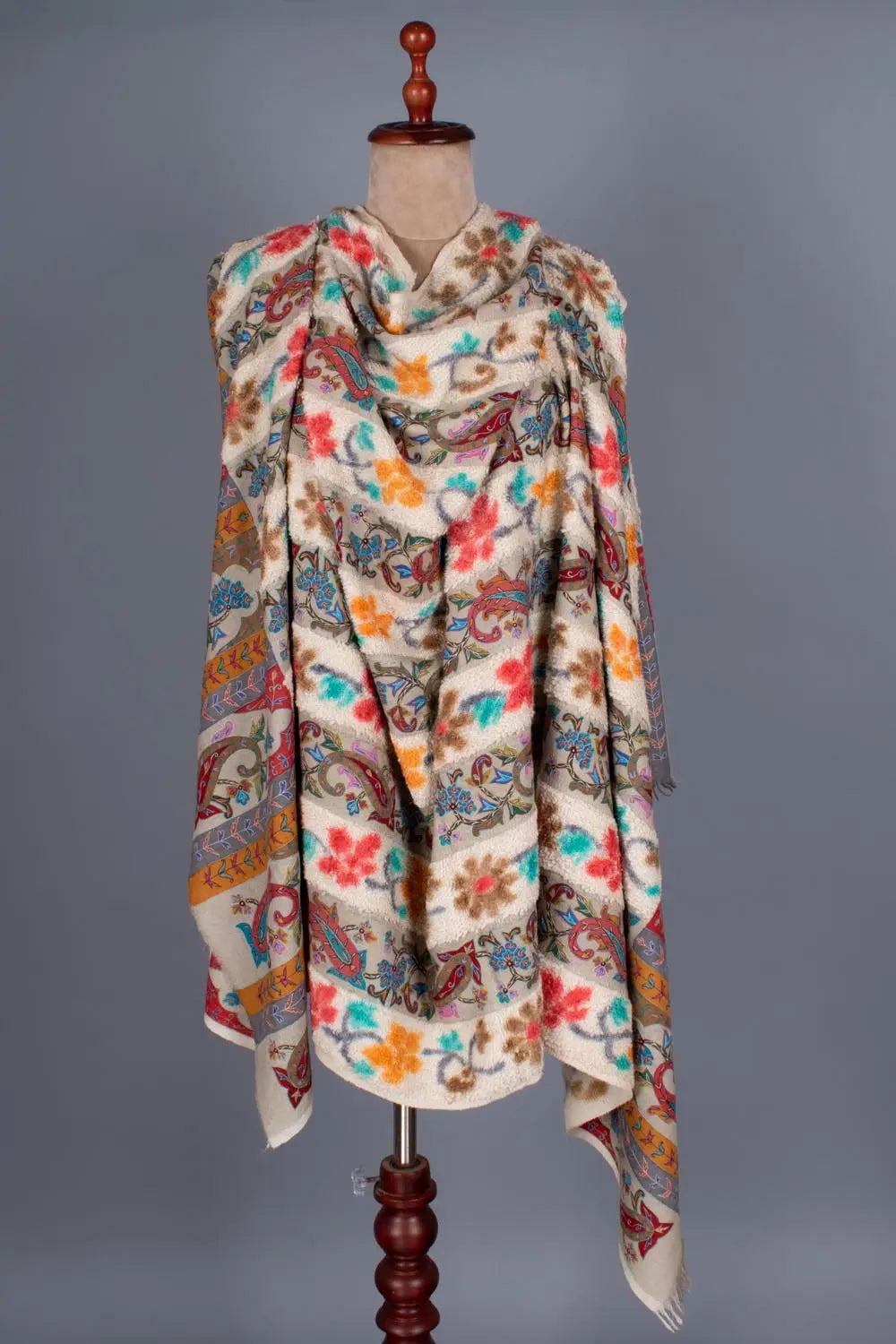 Towel Weave Pashmina Shawl with Kalamkari & Hand Embroidery Shahkaar