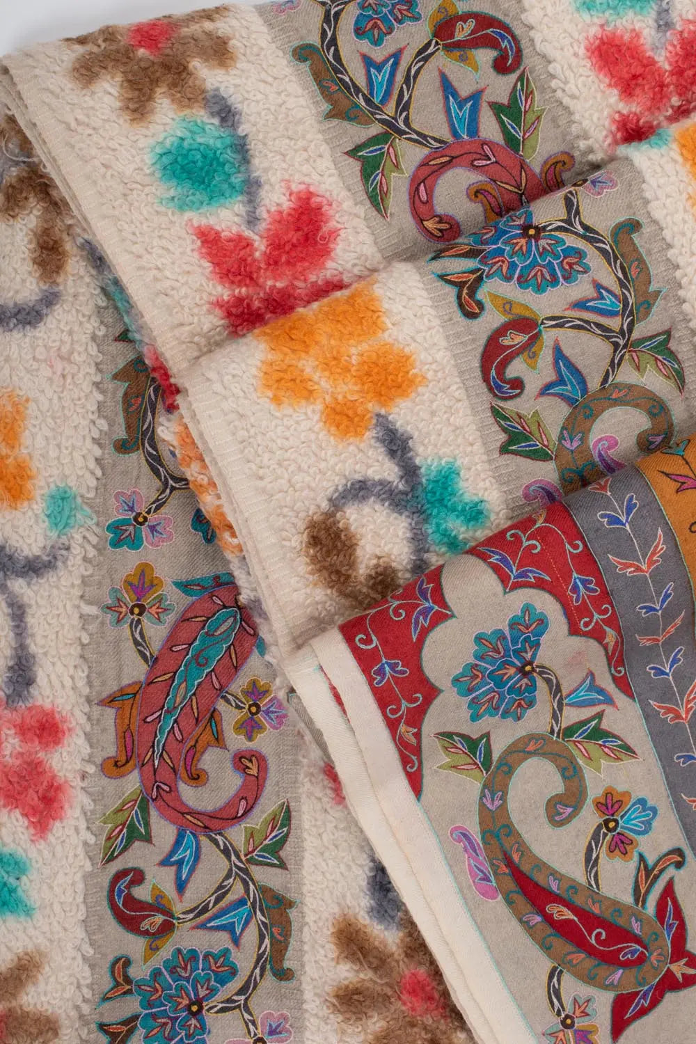Towel Weave Pashmina Shawl with Kalamkari & Hand Embroidery Shahkaar