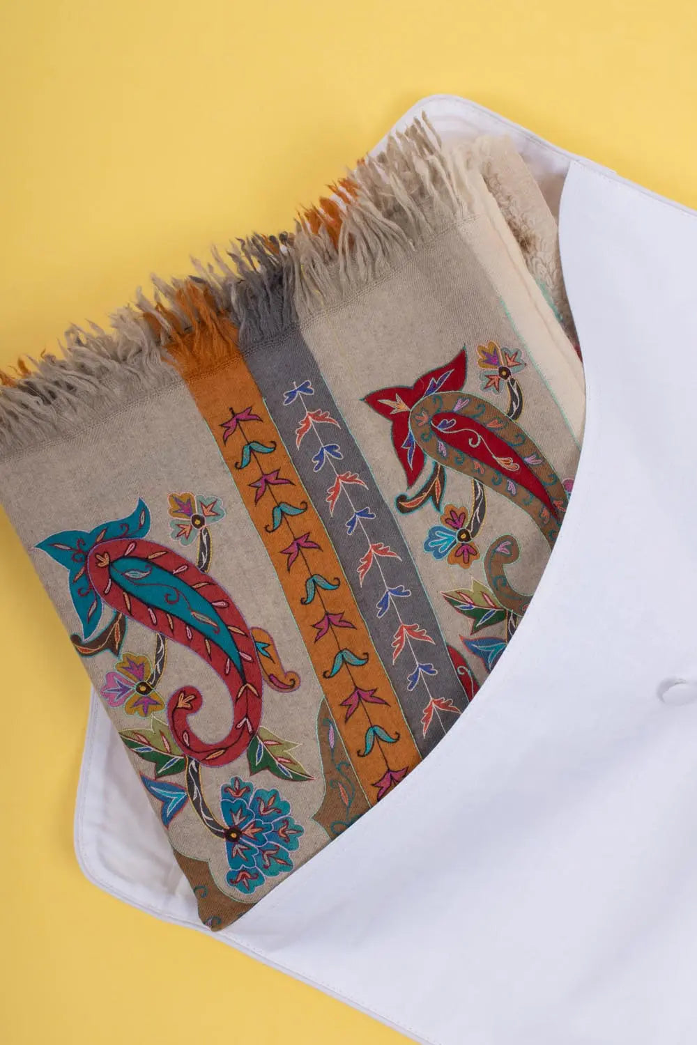 Towel Weave Pashmina Shawl with Kalamkari & Hand Embroidery Shahkaar
