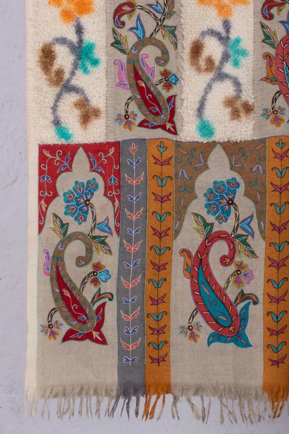 Towel Weave Pashmina Shawl with Kalamkari & Hand Embroidery Shahkaar