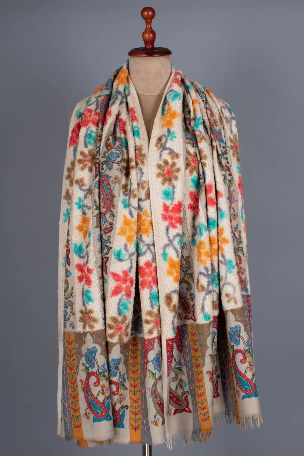 Towel Weave Pashmina Shawl with Kalamkari & Hand Embroidery Shahkaar