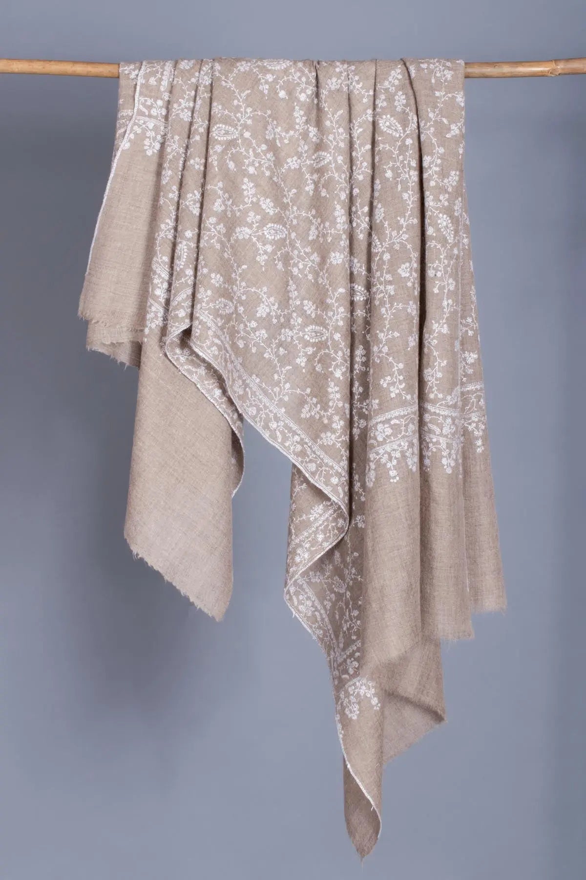 White and Beige Cashmere Shawl - DELOS Shahkaar