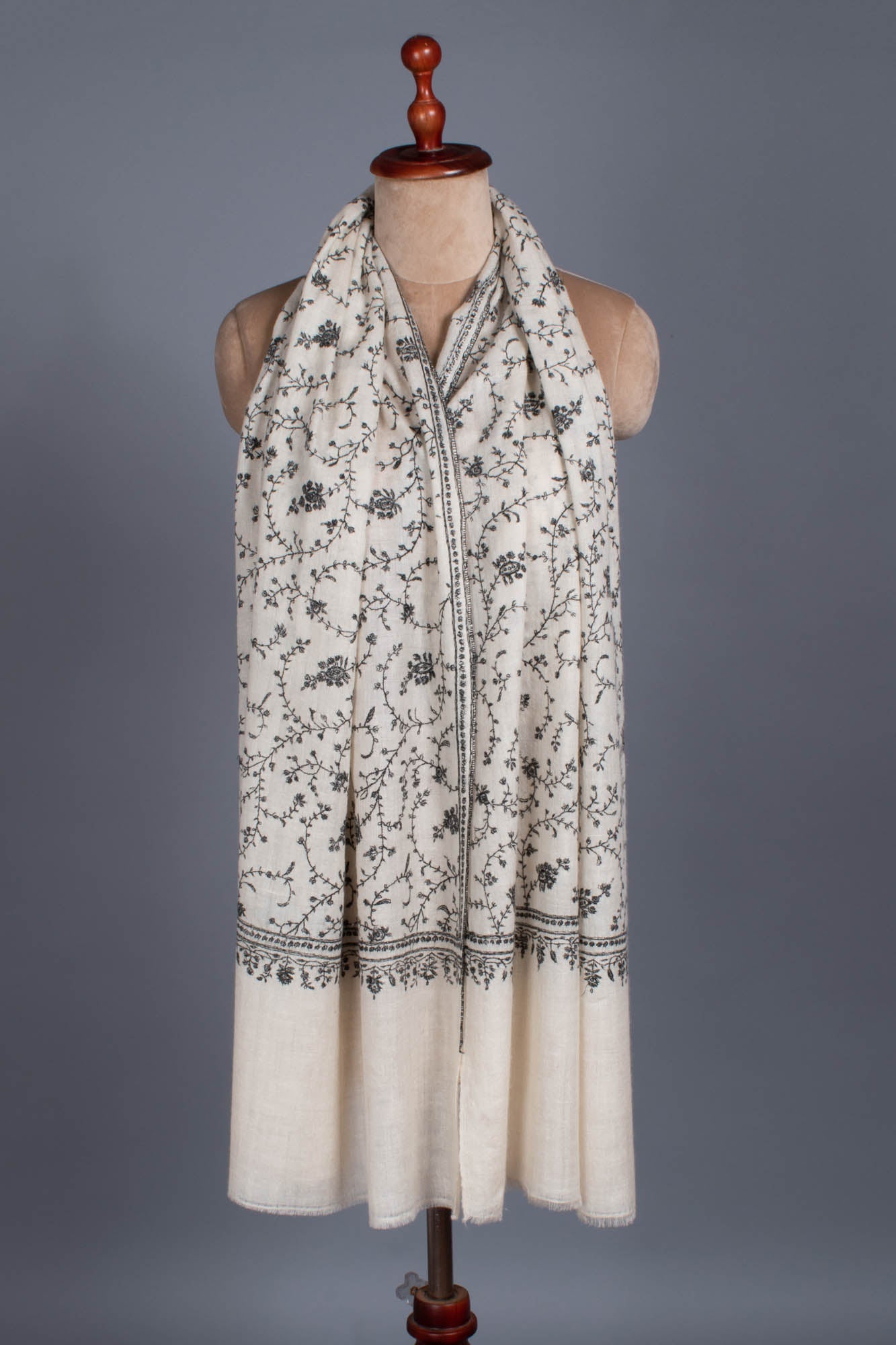Black White Cashmere Embroidered Wrap - JIBLA