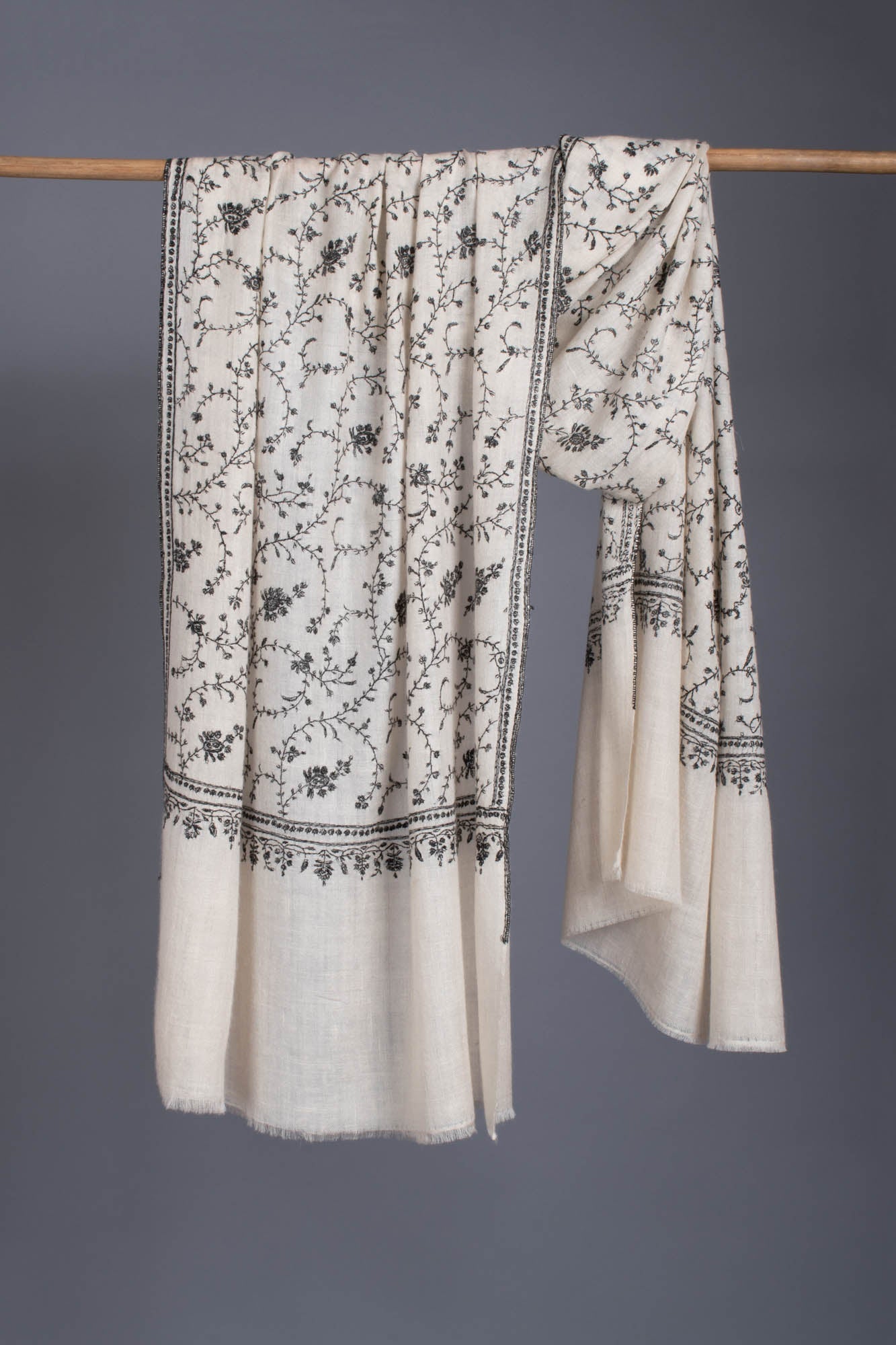 Black White Cashmere Embroidered Wrap - JIBLA
