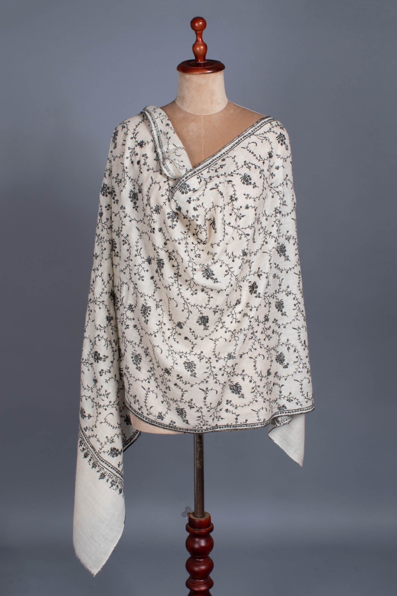 Black White Cashmere Embroidered Wrap - JIBLA
