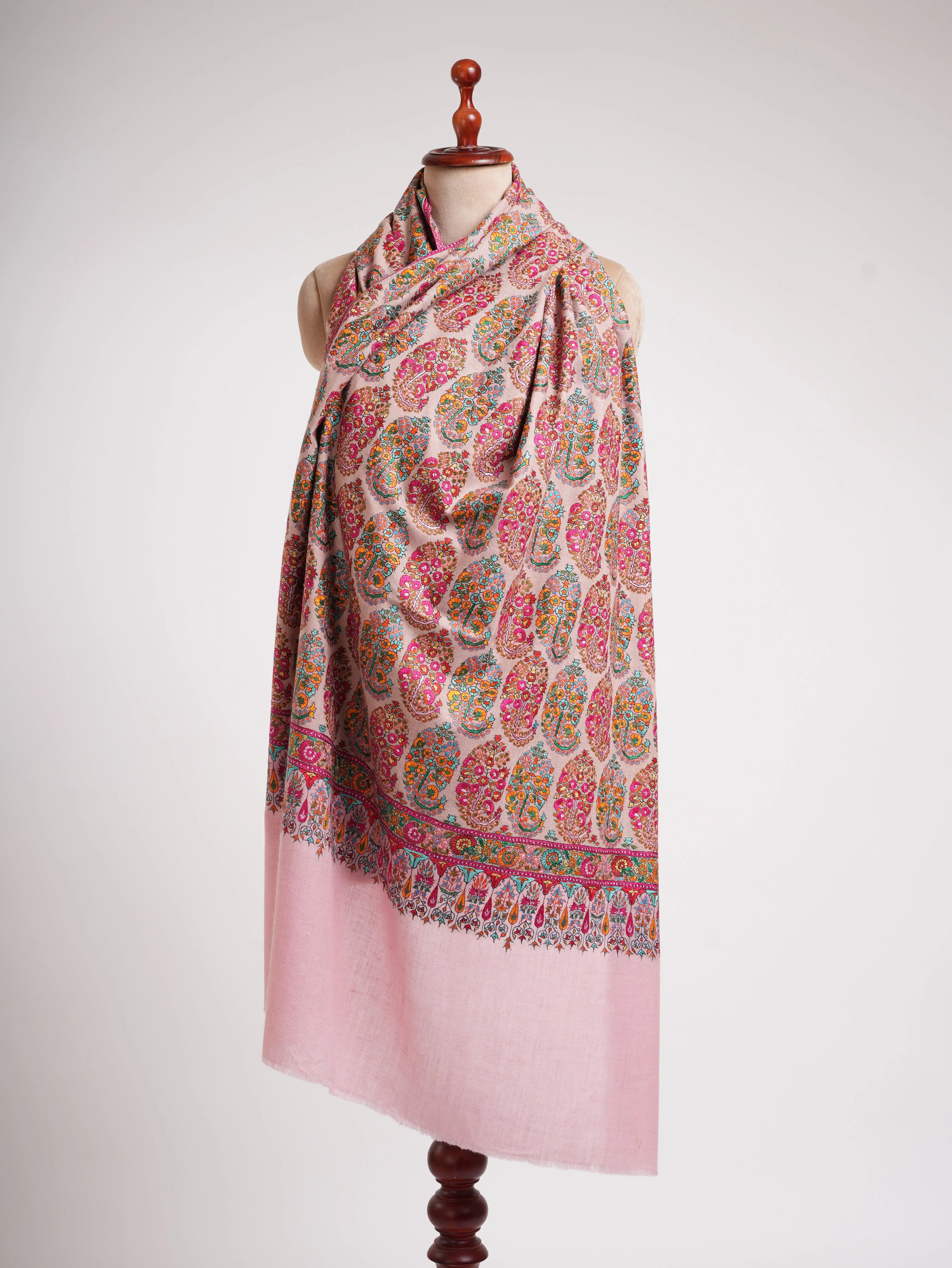Art Silk Hand Embroidered Crystal Rose Indian Shawl Shahkaar