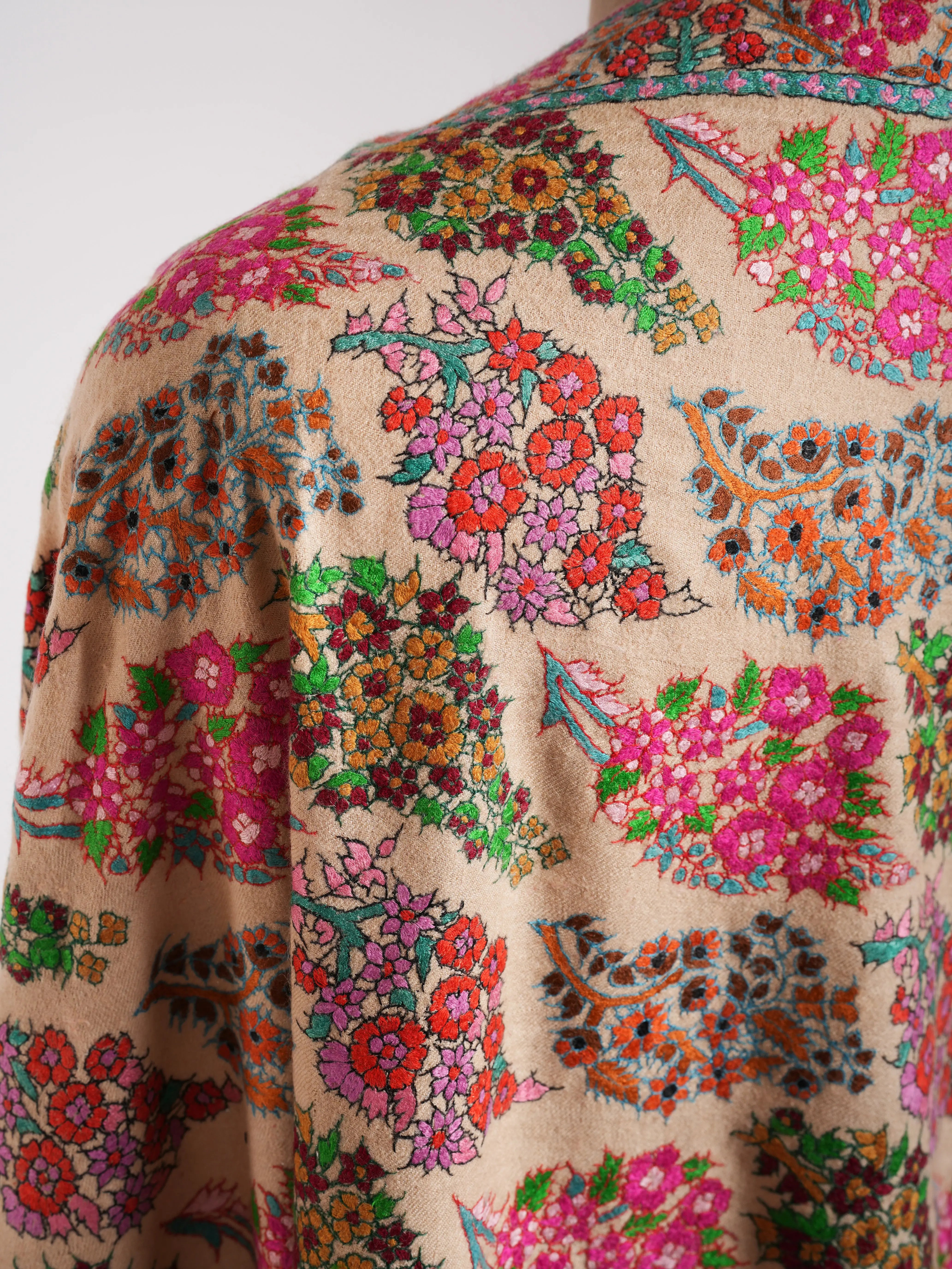 Art Silk Hand Embroidered Peach Glam Shawl Shahkaar
