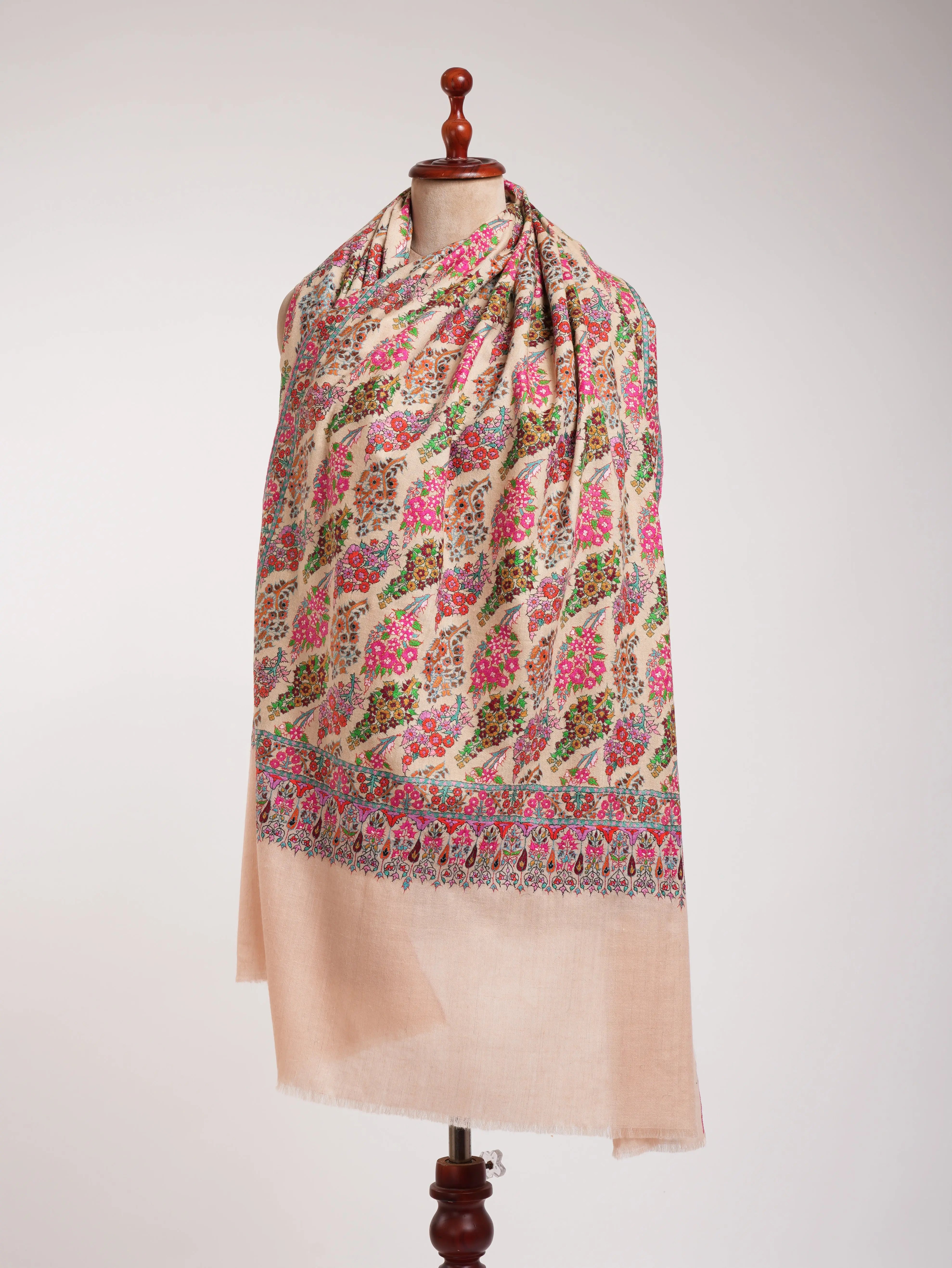 Art Silk Hand Embroidered Peach Glam Shawl Shahkaar