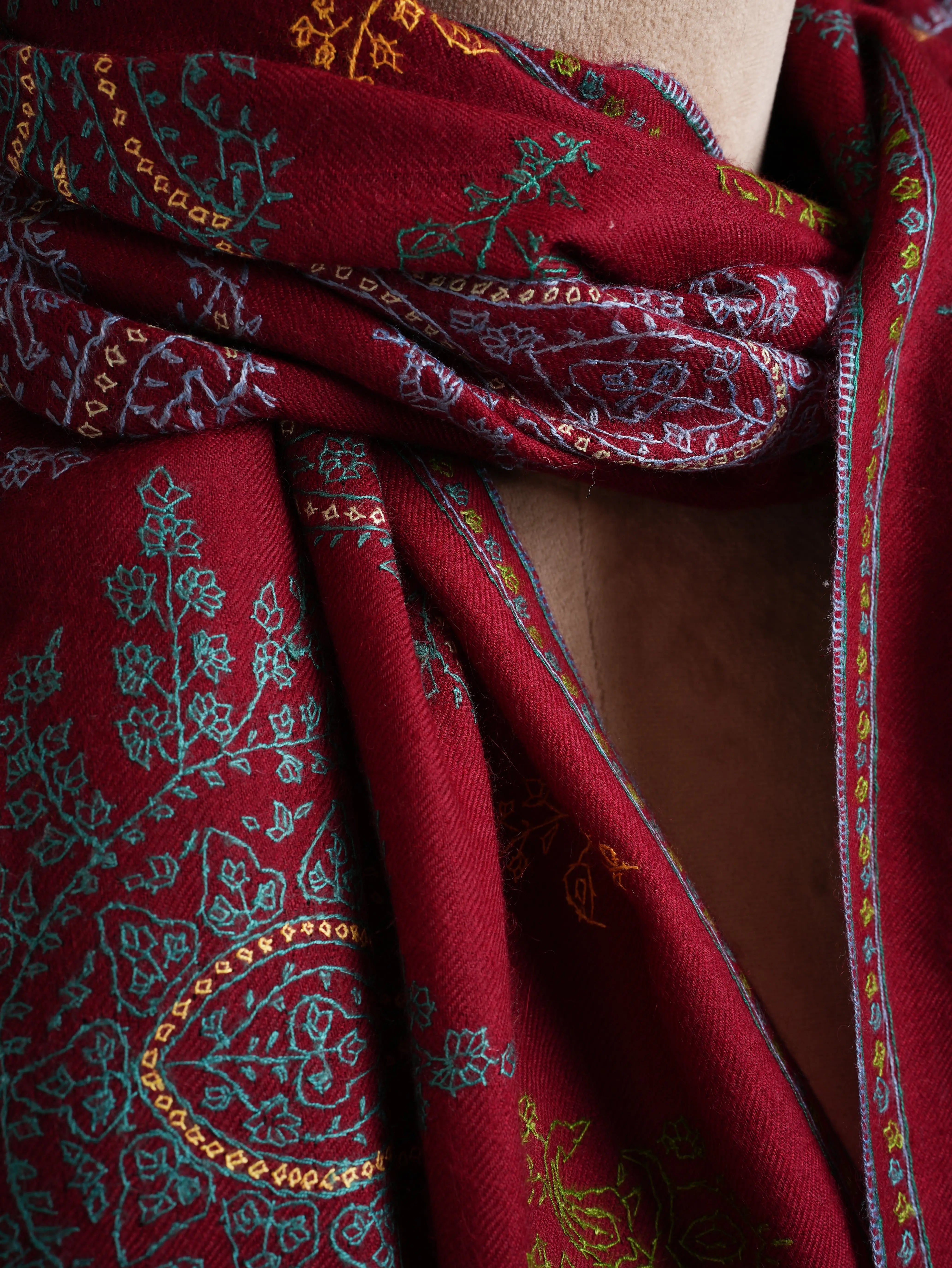 Artisanal Needlework Handwoven Cashmere Scarf Shahkaar