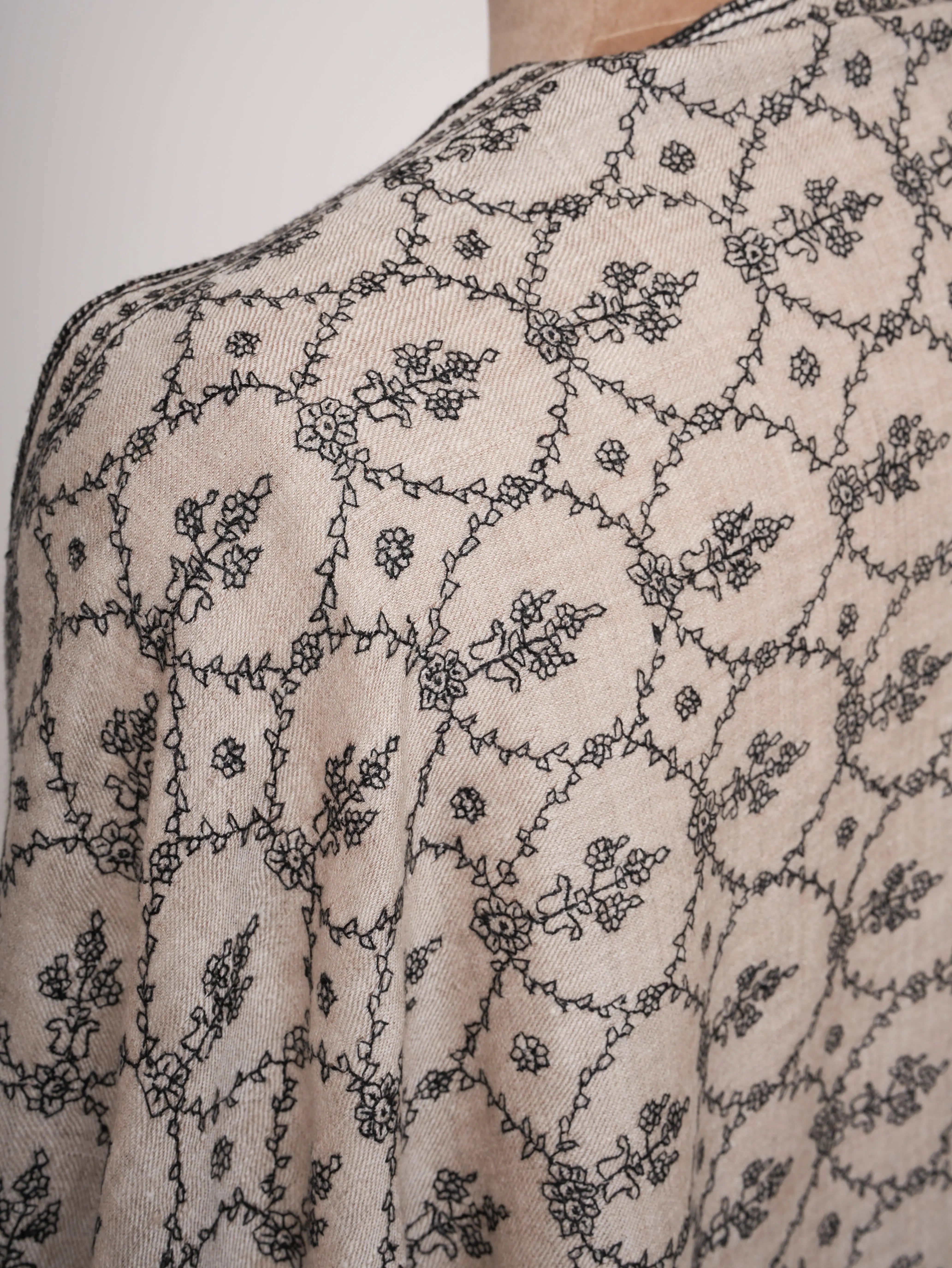Baby Soft Cashmere Scarf with Fine Black Embroidery | Handwoven Luxury Wrap Shahkaar