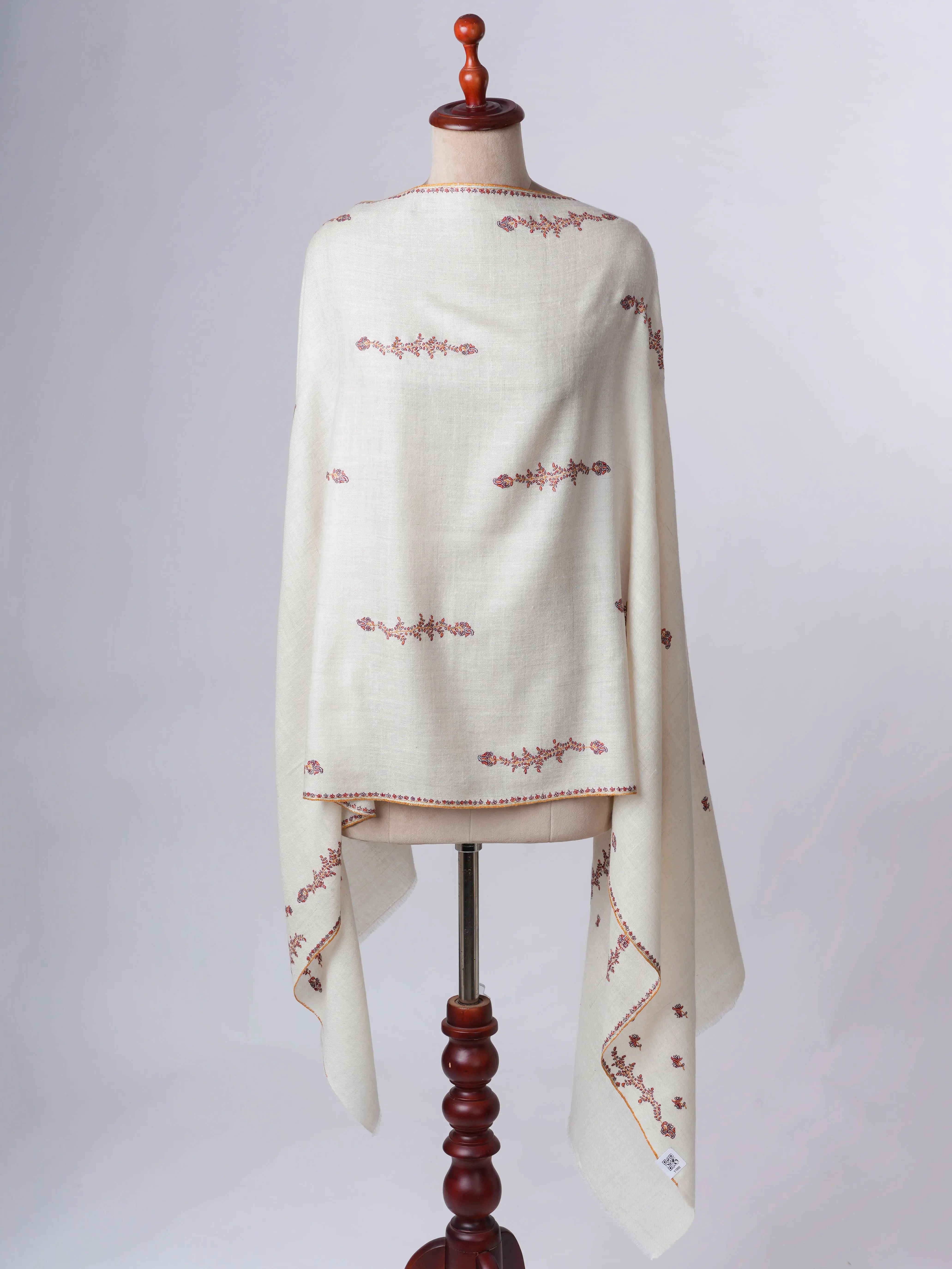Baby Soft Ivory Cashmere Scarf with Delicate Needlework Shahkaar
