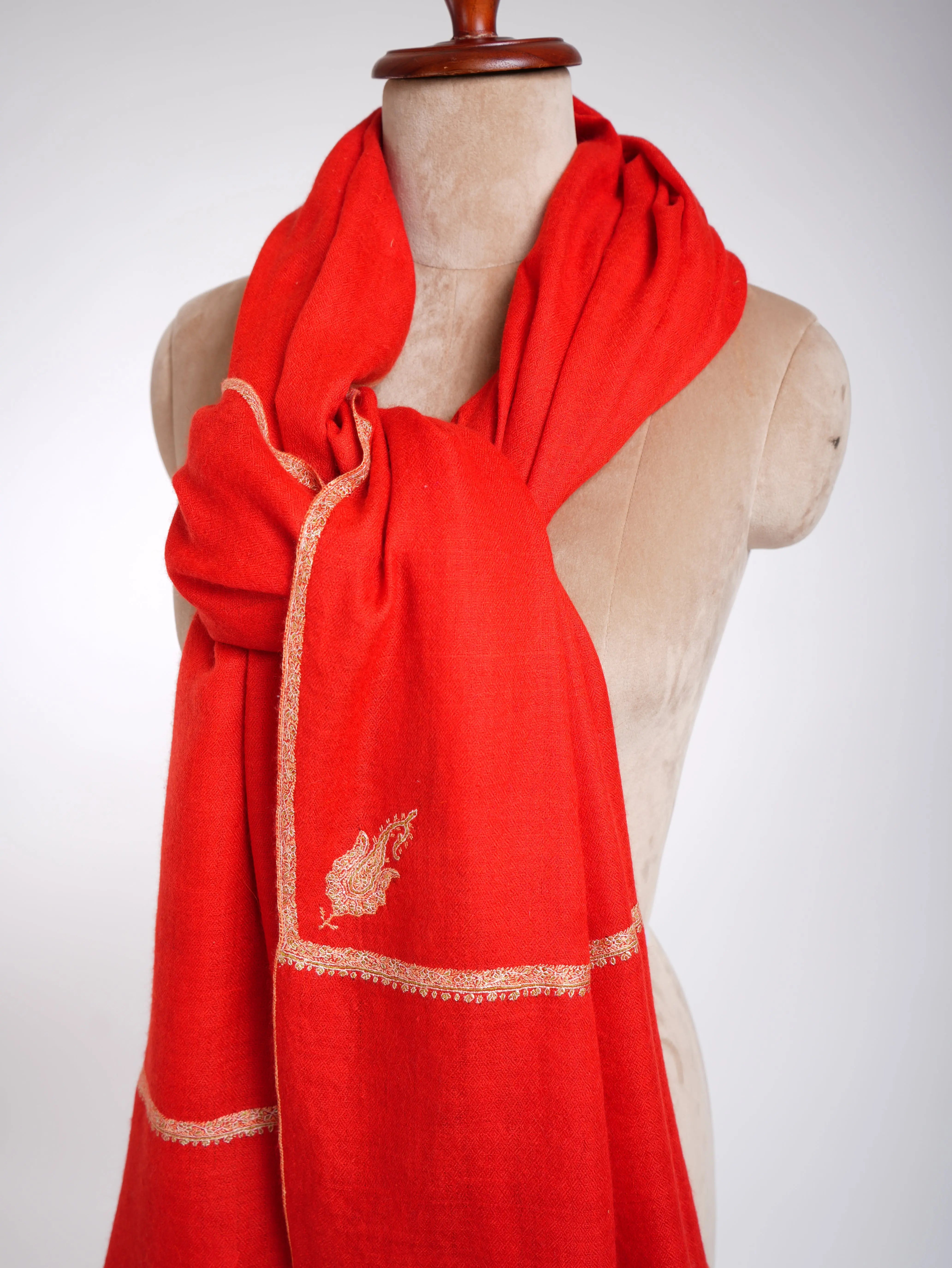 Baildar Handmade Bridal Pashmina Shawl Red Shahkaar