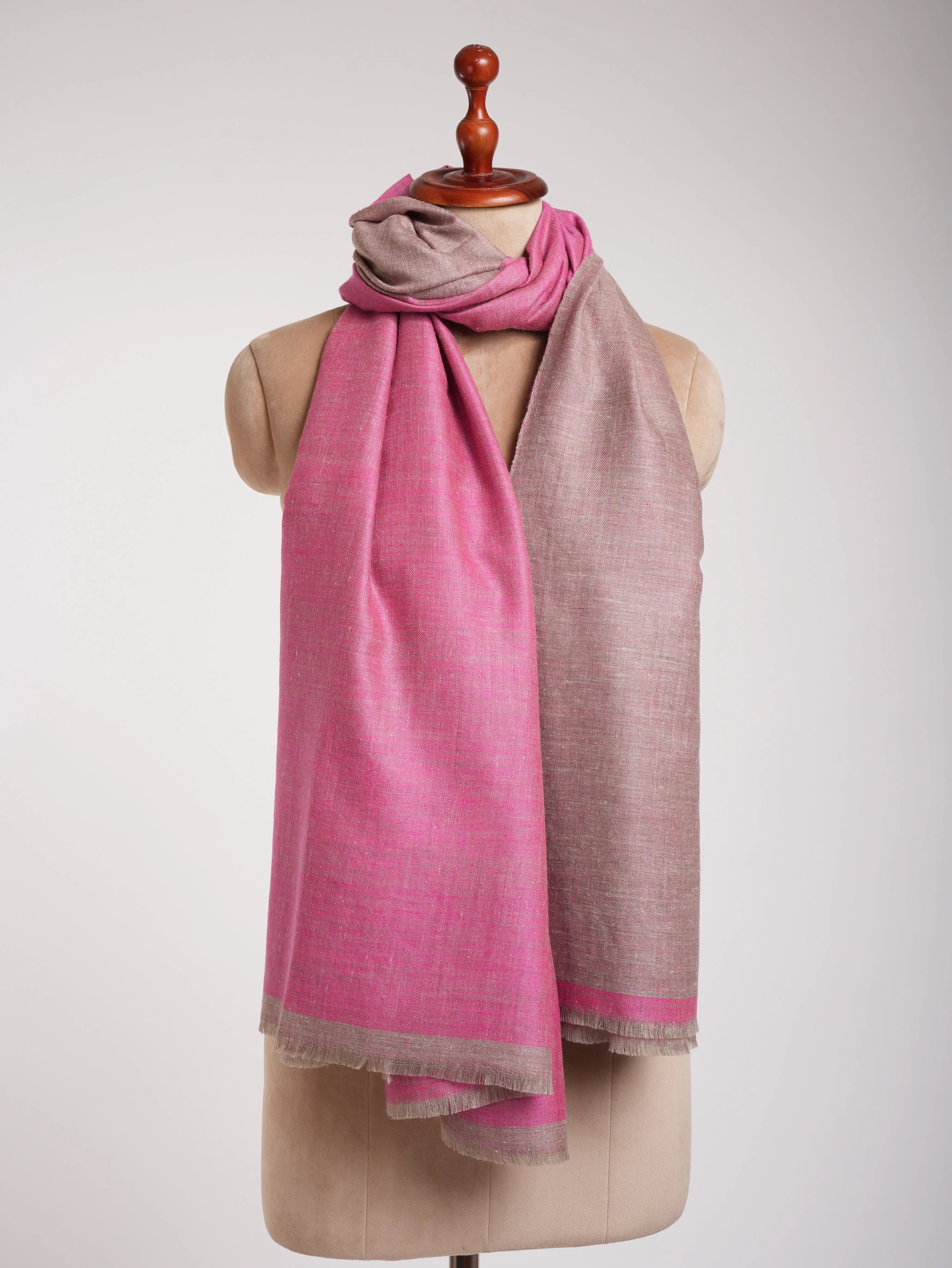 Beetroot Purple and Beige Dorukha Pashmina Shawl Shahkaar