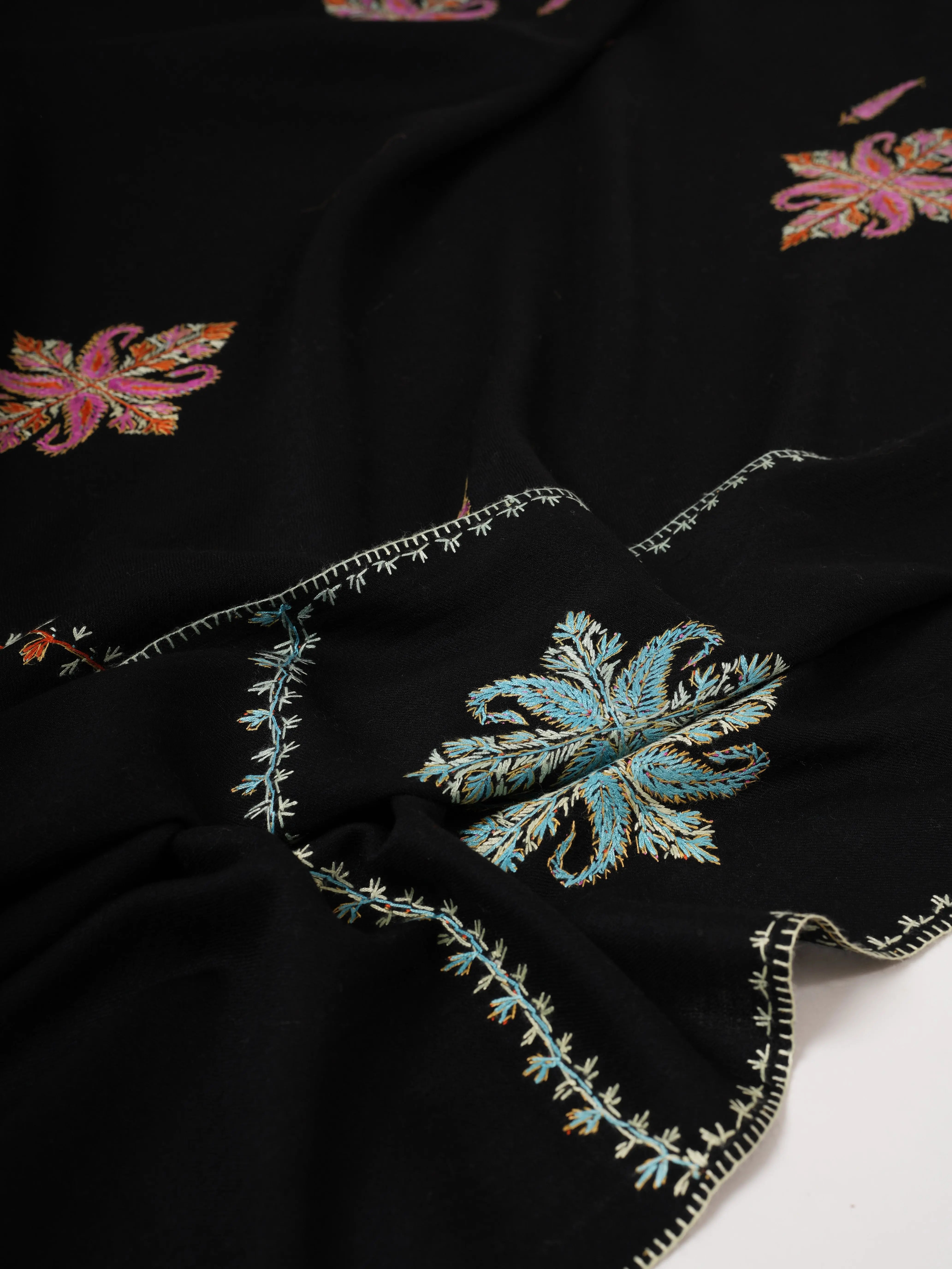 Black Aksi Hand Embroidered Pure Wool Shawl Shahkaar