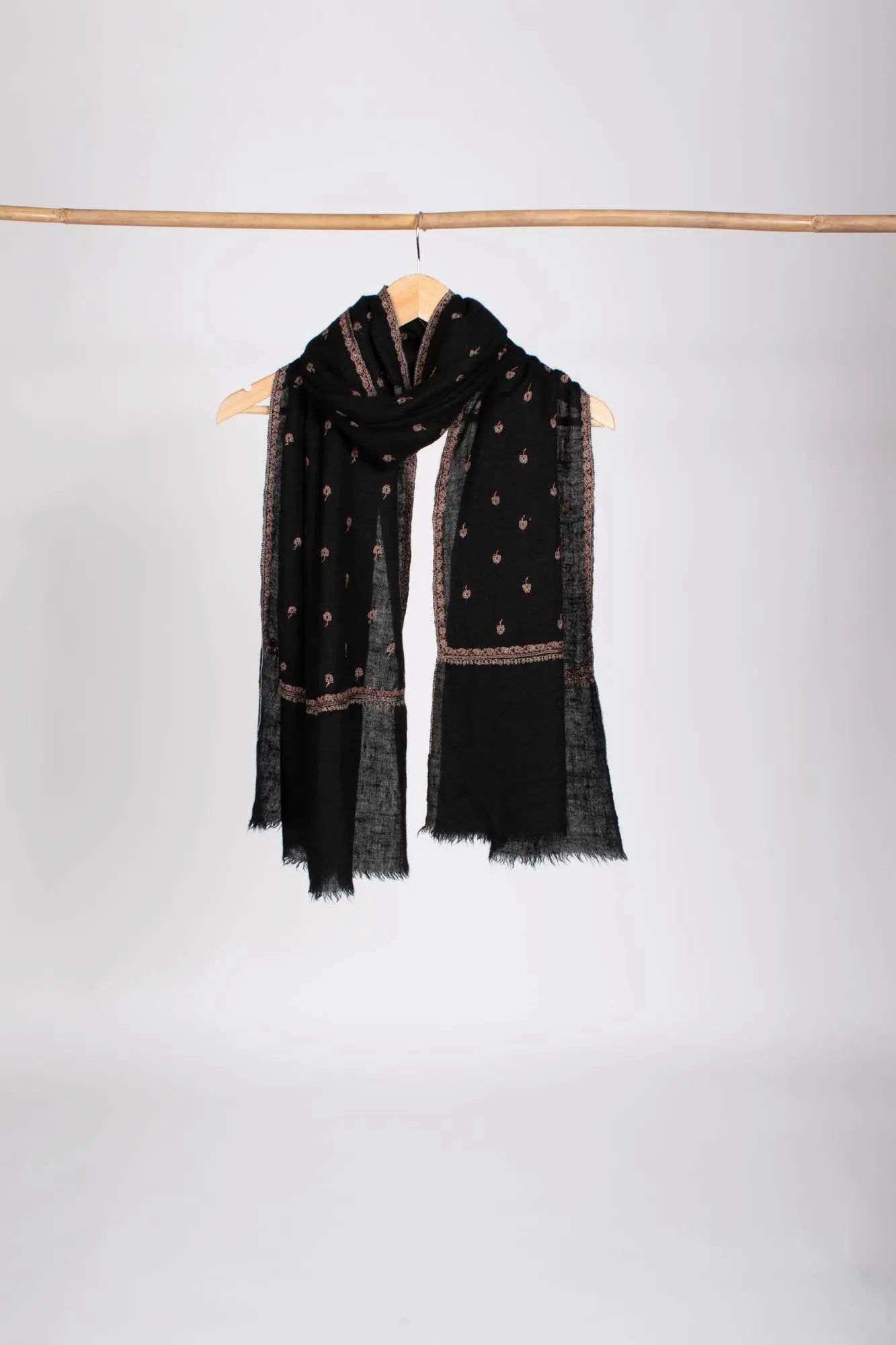 Black Embroidered Buteh Cashmere Scarf- YUMA Shahkaar