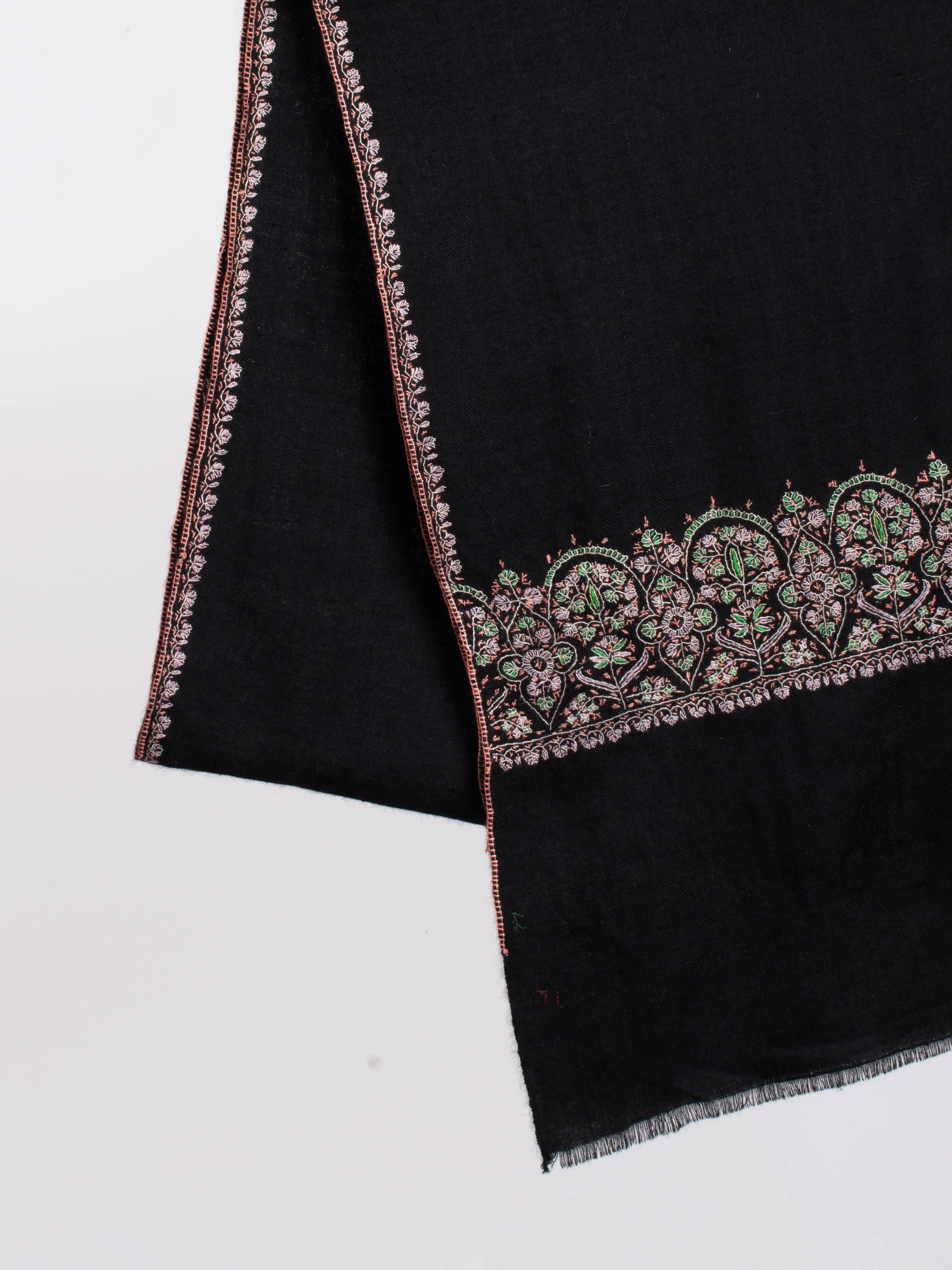 Black Embroidered Cashmere Scarf Shahkaar