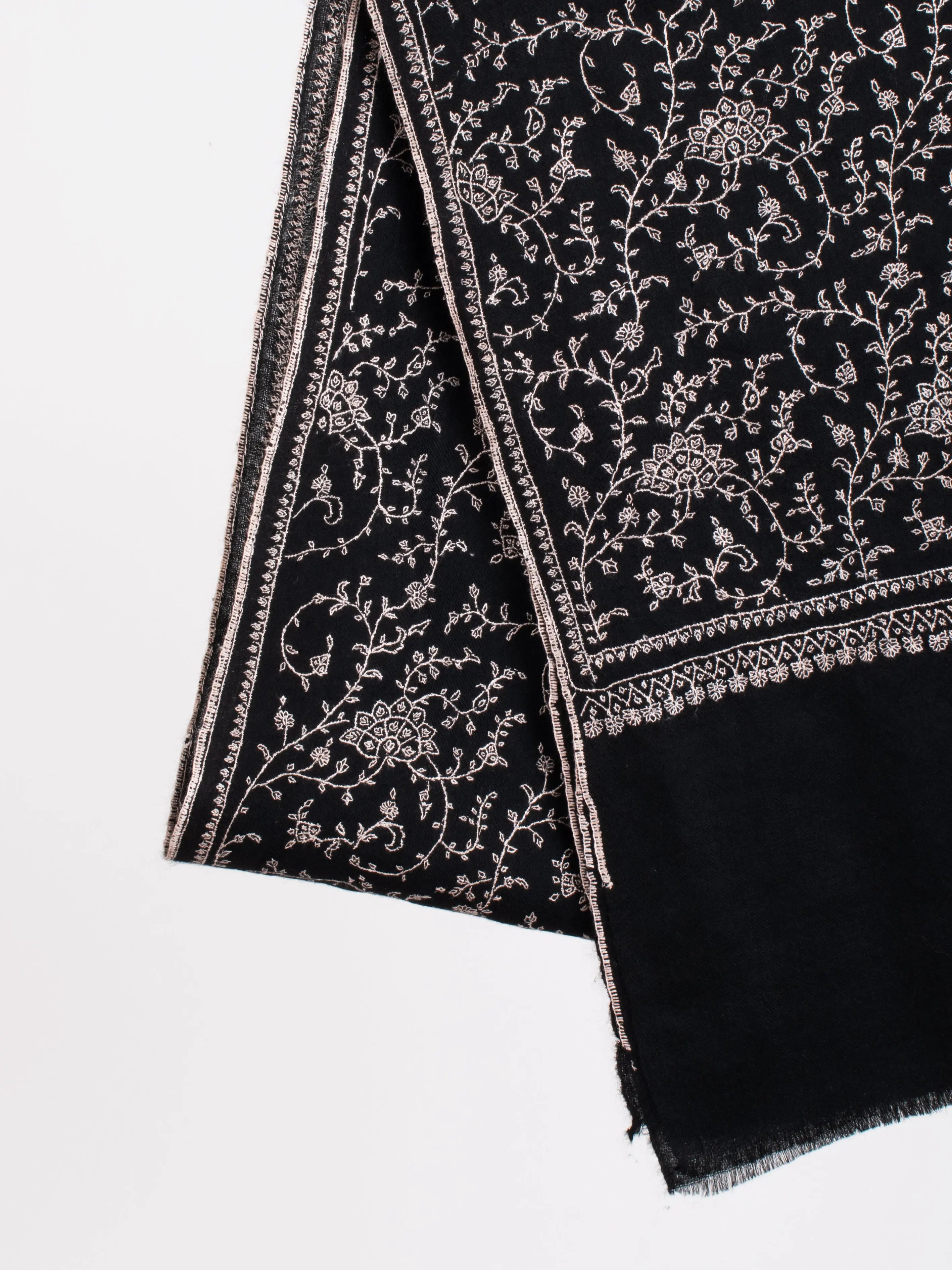 Black Embroidered Indian Cashmere Scarf Shahkaar