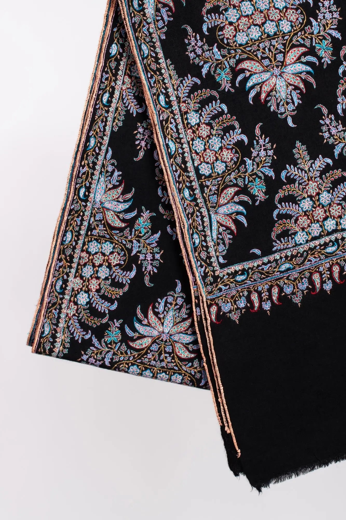 Black Embroidered Kashmiri Pashmina Shawl - MACCLESFIELD Shahkaar