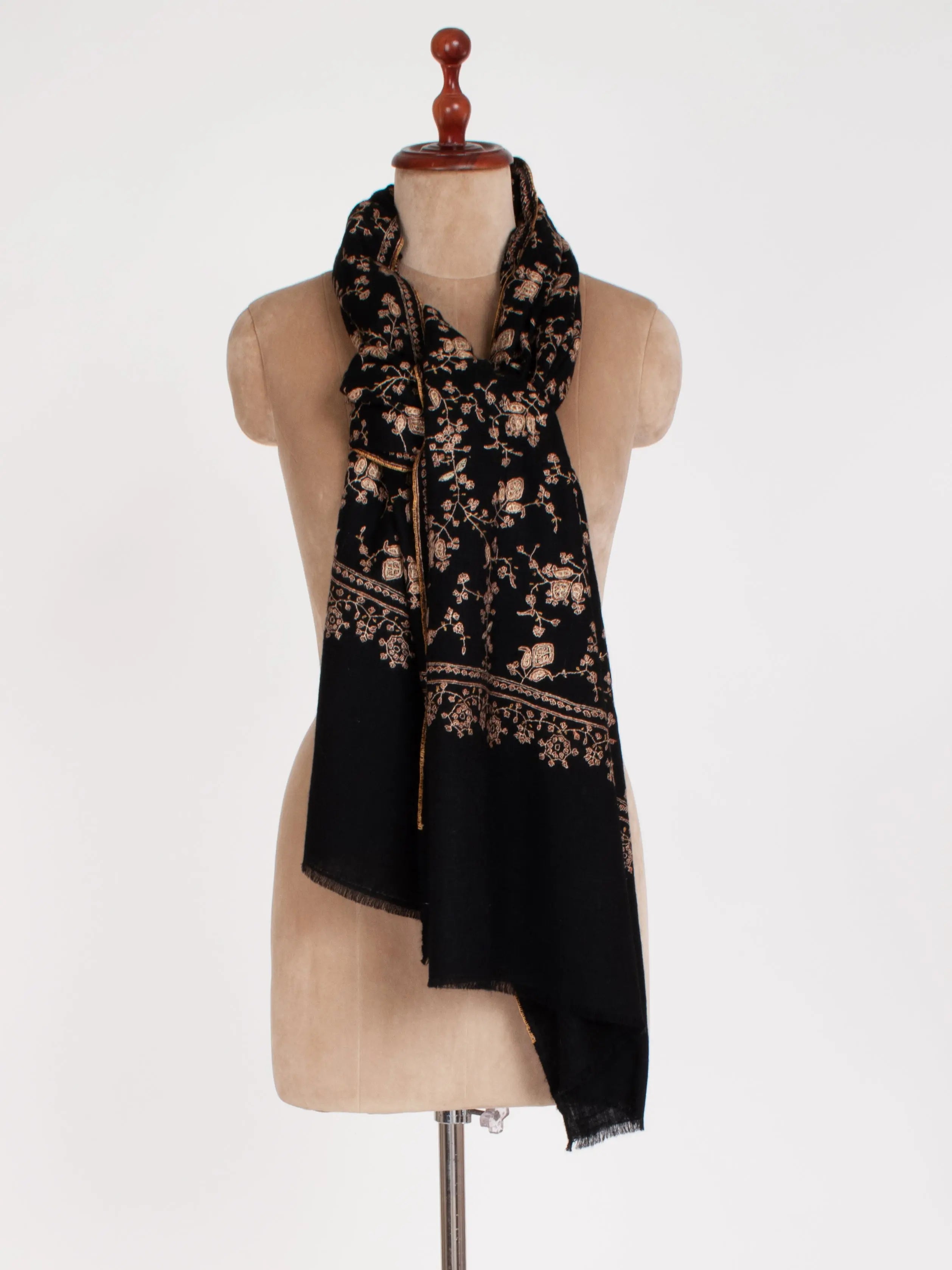 Black Hand Embroidered Cashmere Scarf Shahkaar
