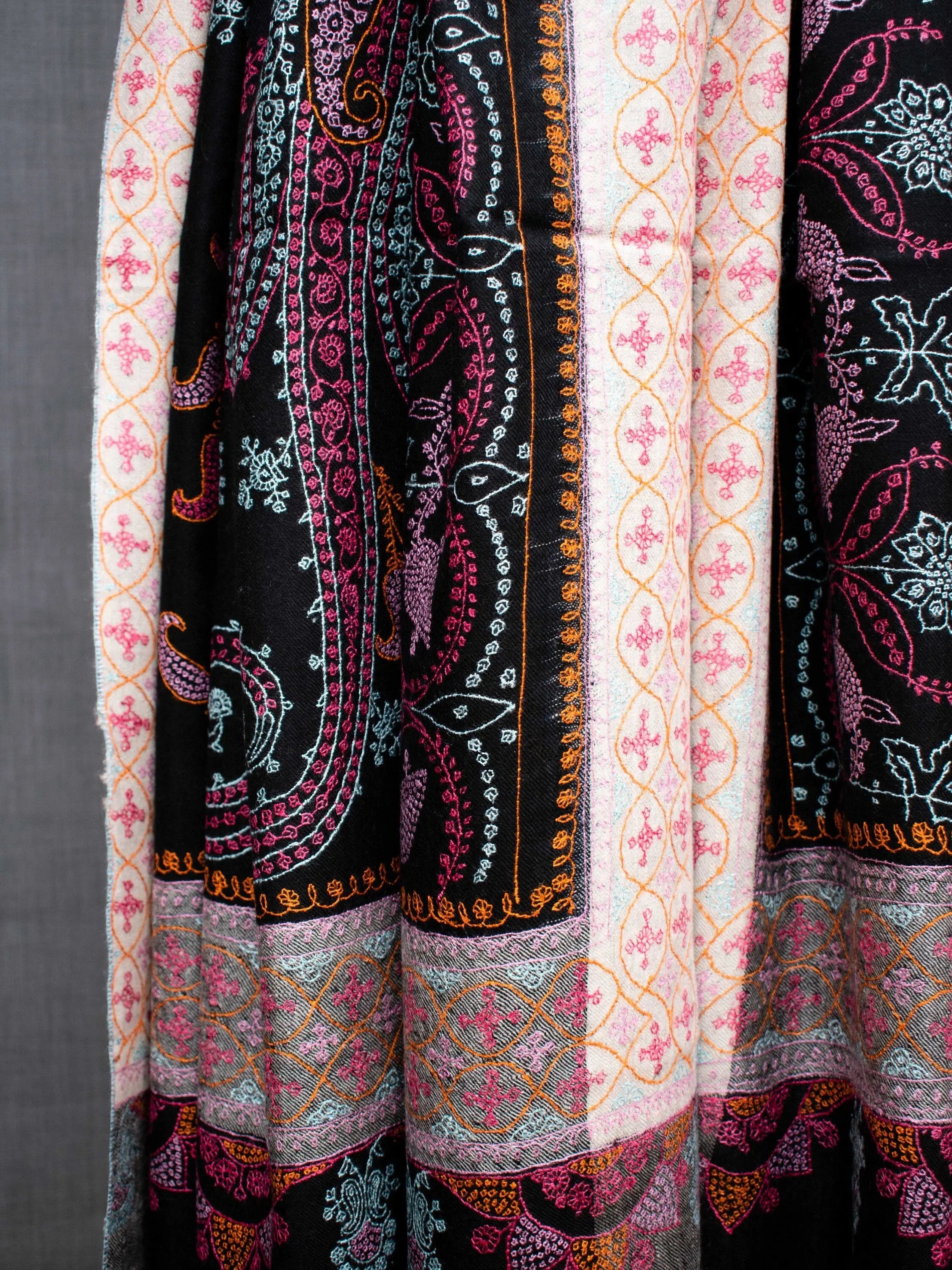 Black Kashmiri Handmade Shawl, Pure Pashmina, Handwoven, Hand Embroidery. Shahkaar