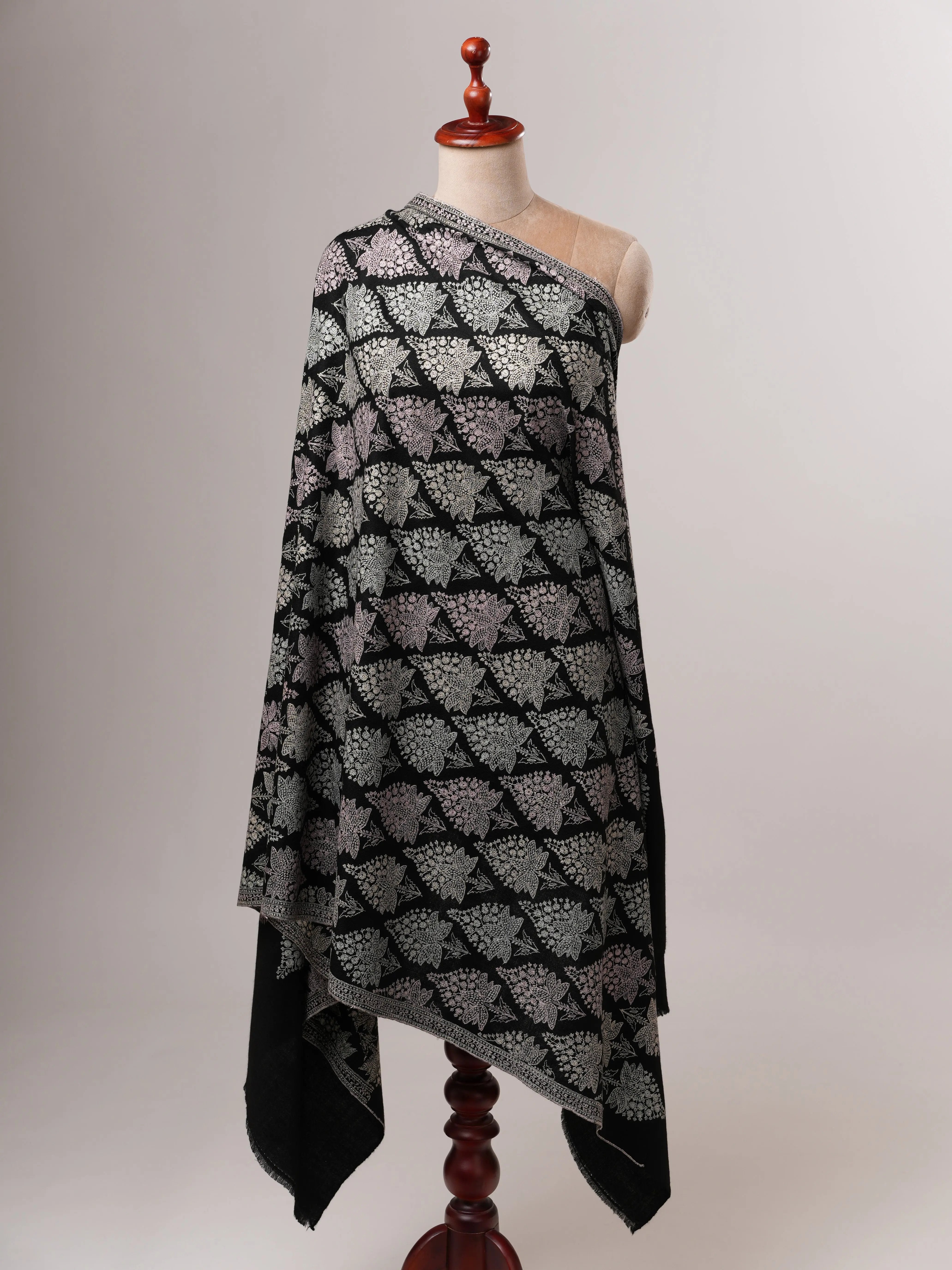 Black Pashmina Shawl Adorned with Vibrant Embroidery - NAPIER Shahkaar
