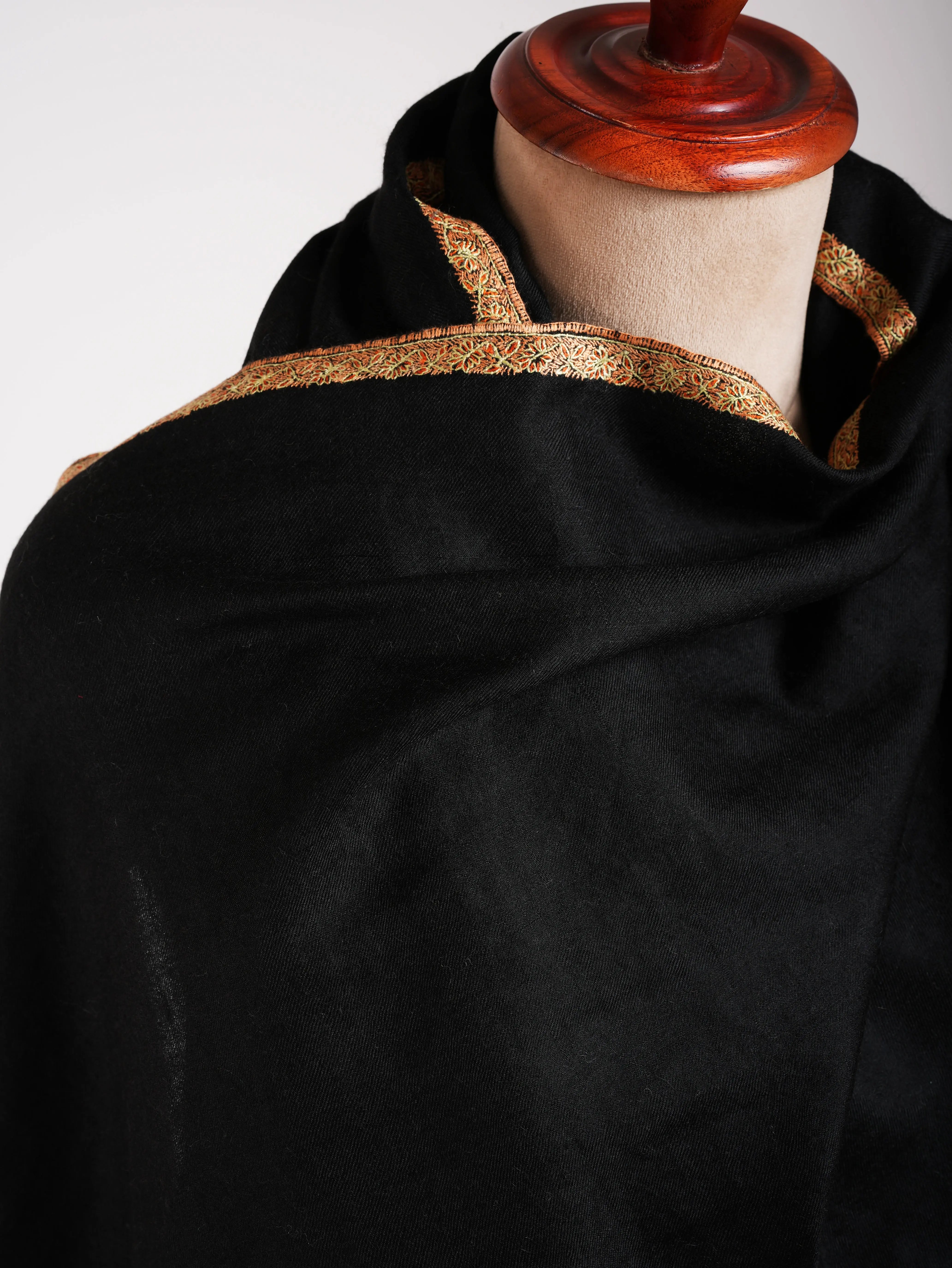 Black Pashmina Shawl with Bail Sozni Embroidery Shahkaar