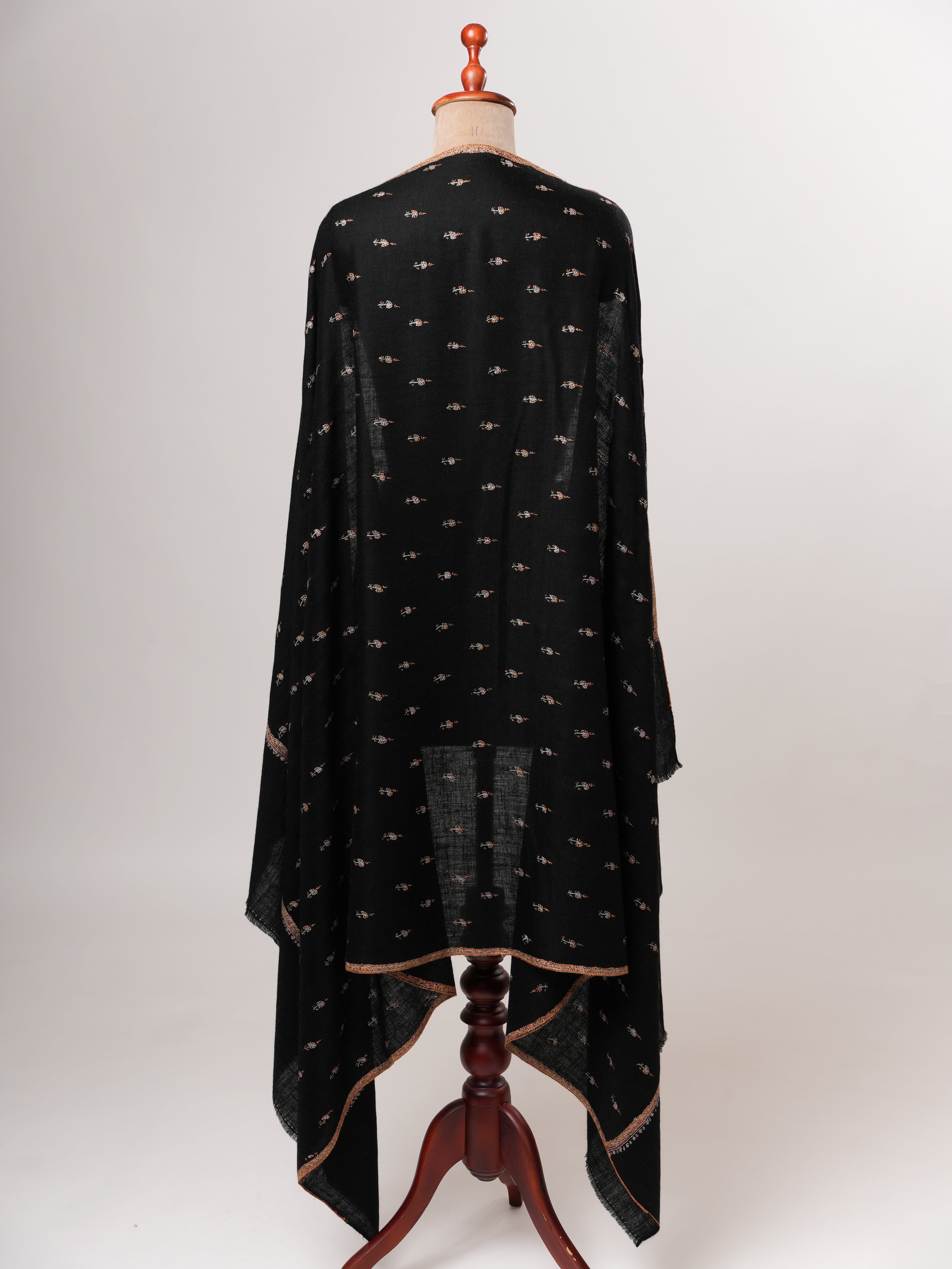 Black Pashmina Shawl with Machie Buteh Hand Embroidery Shahkaar
