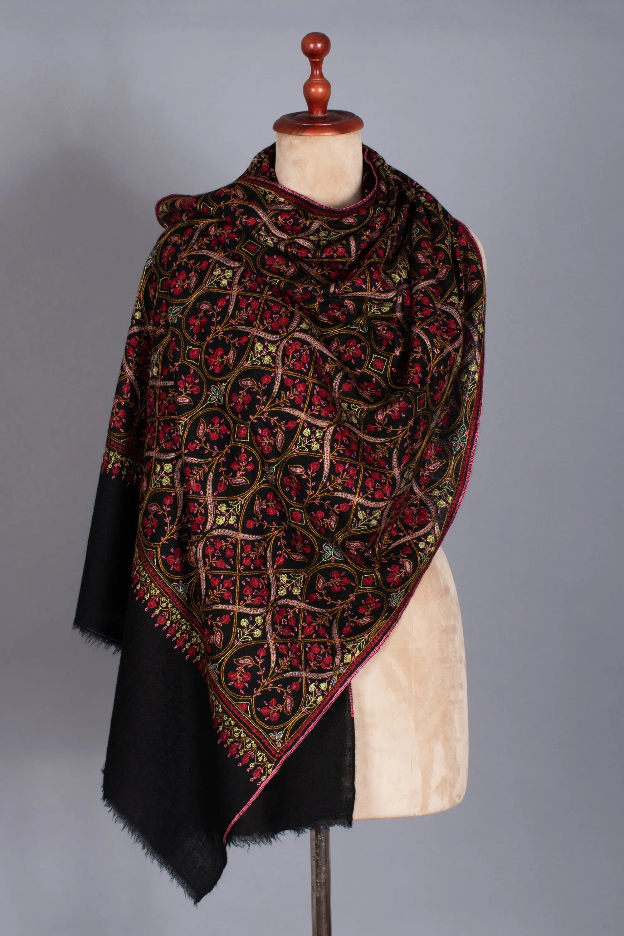 Black Scarves, Super Soft Pashminas, Needlework Embroideries, Kashmiri Shawls, Summer Wraps, Gorgeous Scarf, 28x80" - COMPTON Shahkaar