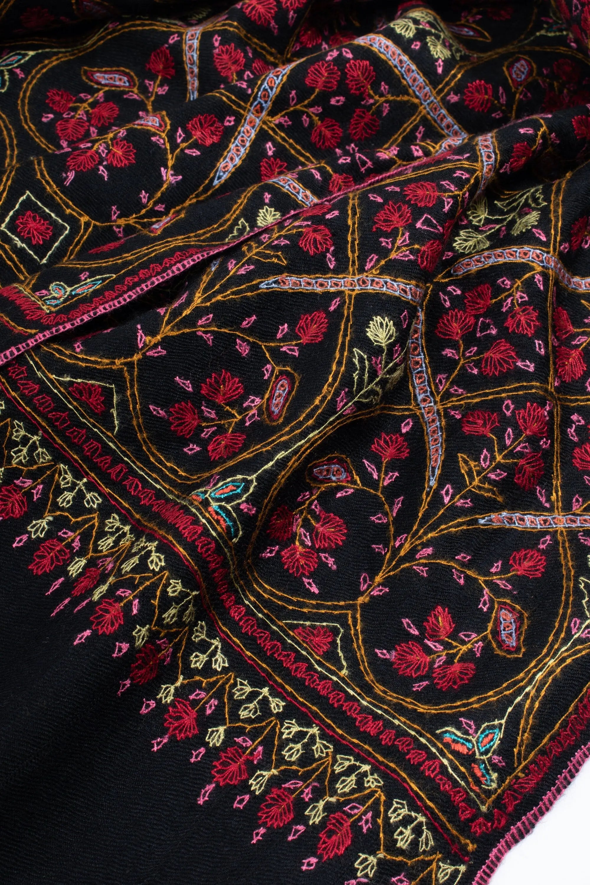 Black Scarves, Super Soft Pashminas, Needlework Embroideries, Kashmiri Shawls, Summer Wraps, Gorgeous Scarf, 28x80" - COMPTON Shahkaar