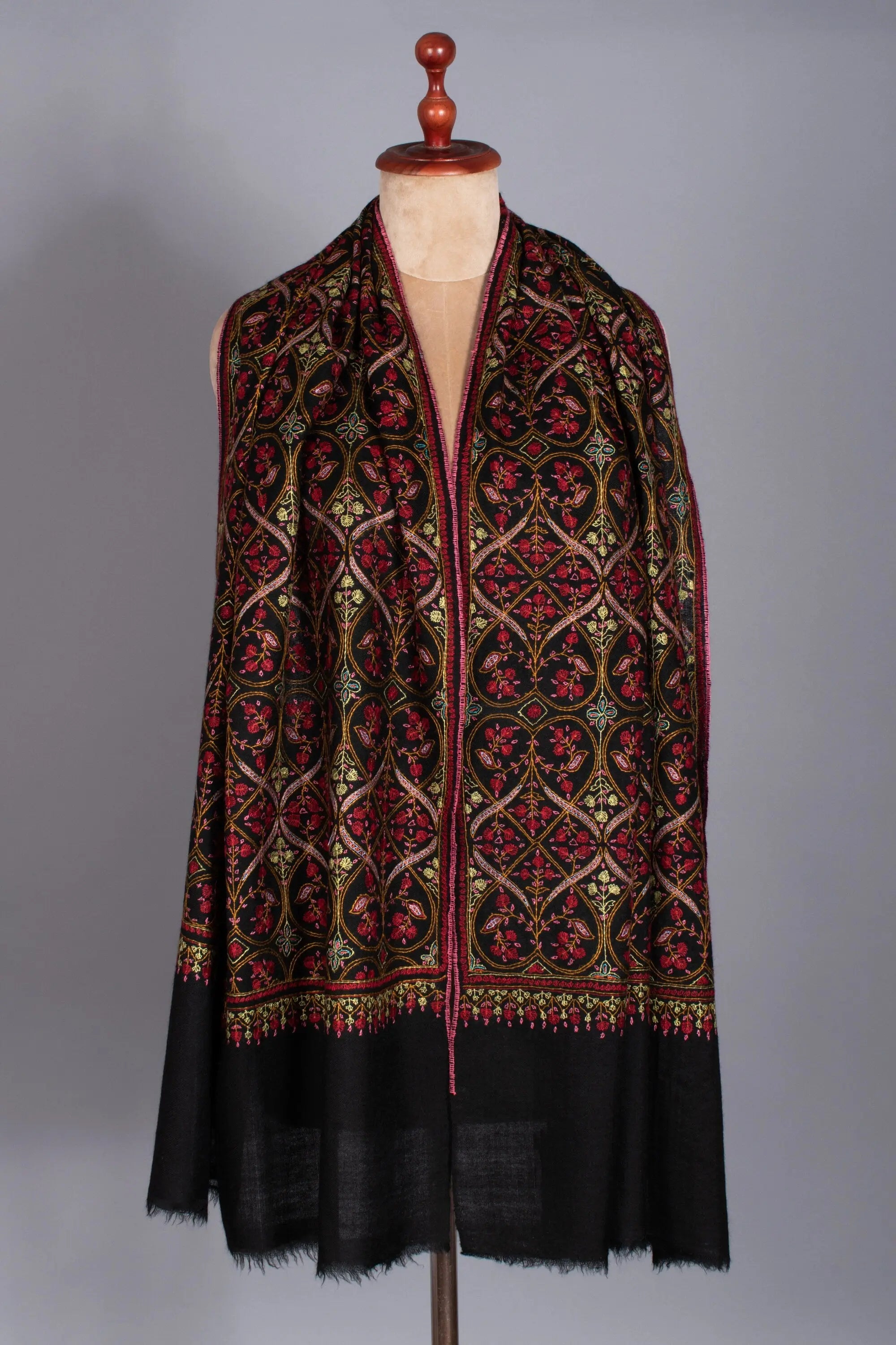 Black Scarves, Super Soft Pashminas, Needlework Embroideries, Kashmiri Shawls, Summer Wraps, Gorgeous Scarf, 28x80" - COMPTON Shahkaar