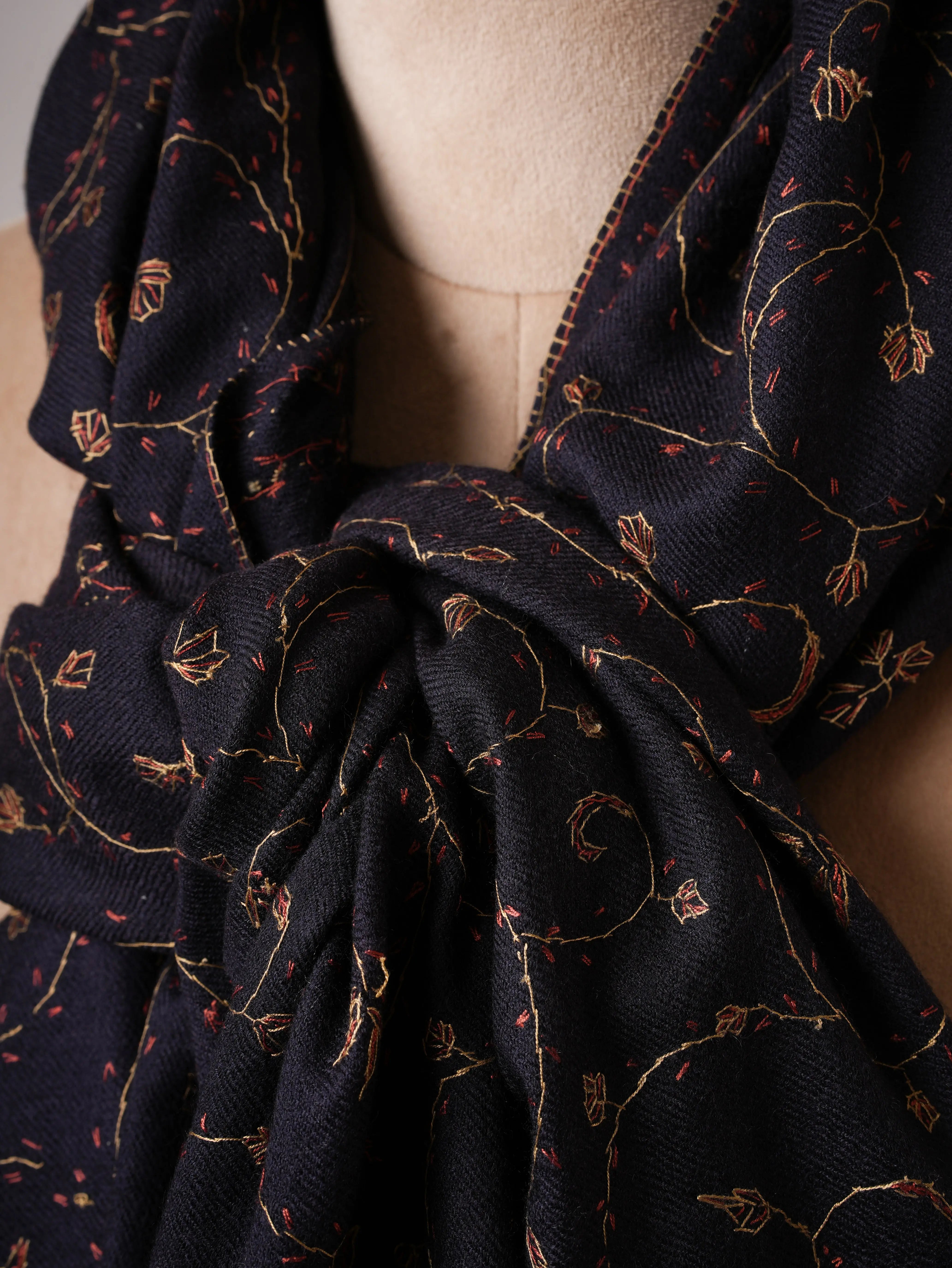 Black Silk Wool Shawl with Hand Embroidery Shahkaar